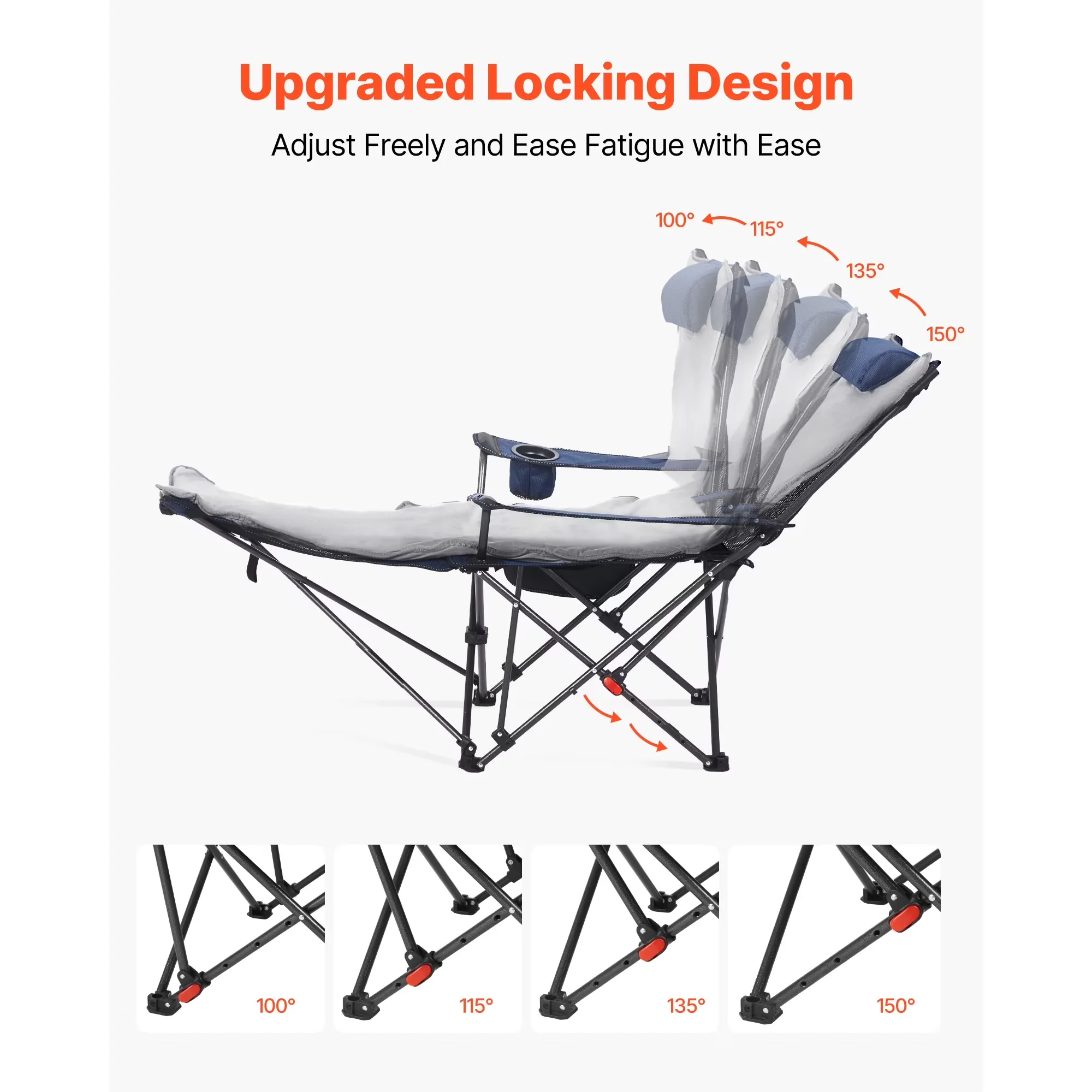 Premium Beach Chair with Adjustable, Folding, Reclining Camping - Grey Model 3B114F