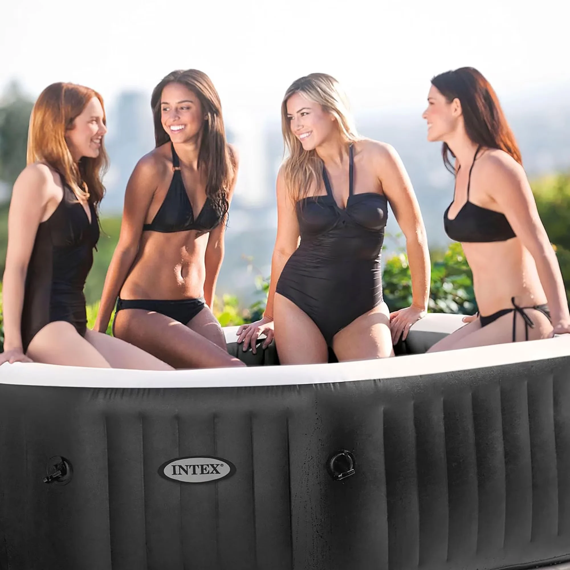 Versatile Hot Tub with Energy Efficient, : PureSpa Bubble Deluxe Spa Set, 63 x 28" Inflatable Octagon Saltwater - Black Model 5C44F3