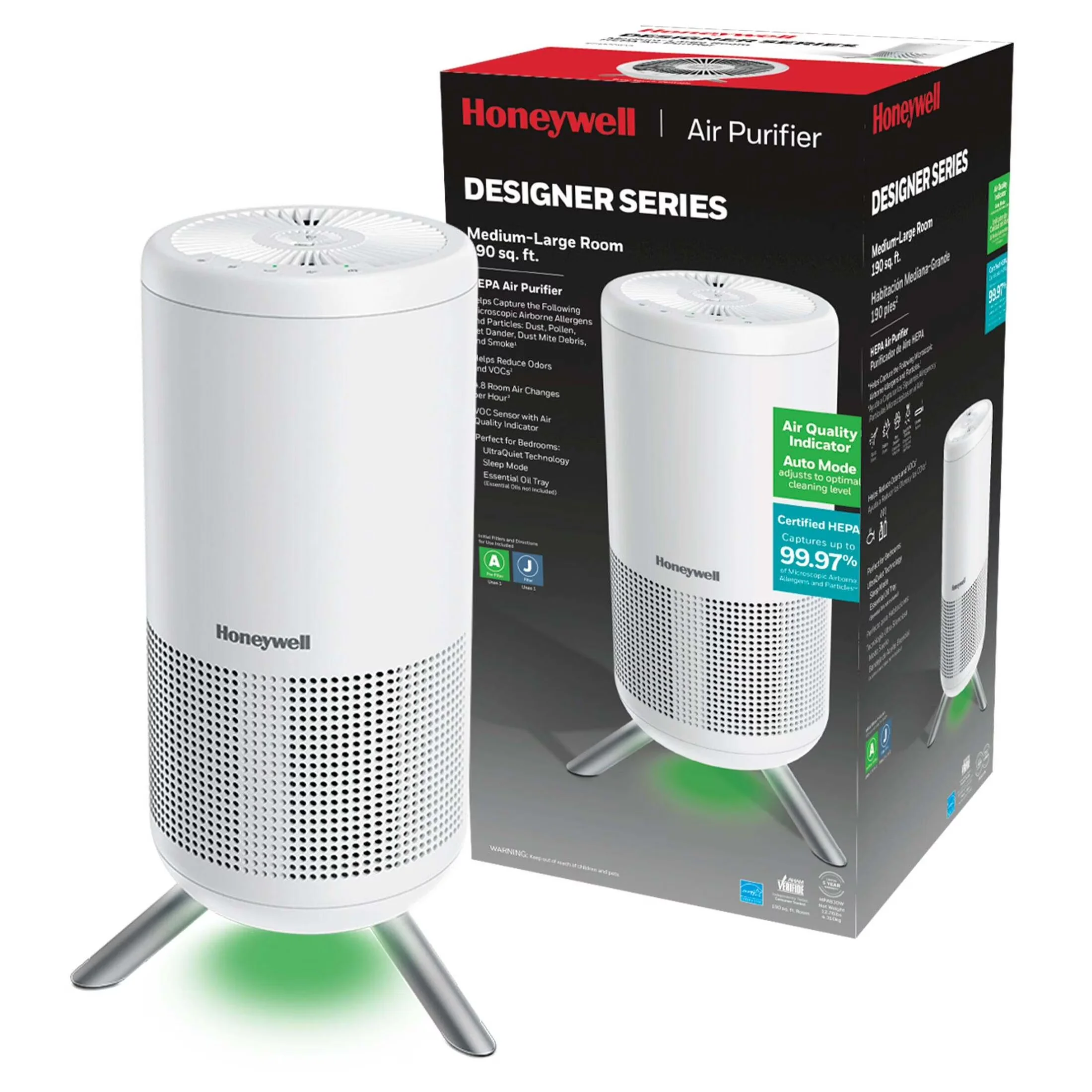 Stylish Air Purifier with Filter Change Indicator, Variable Speed - White for Home Model AF0C34