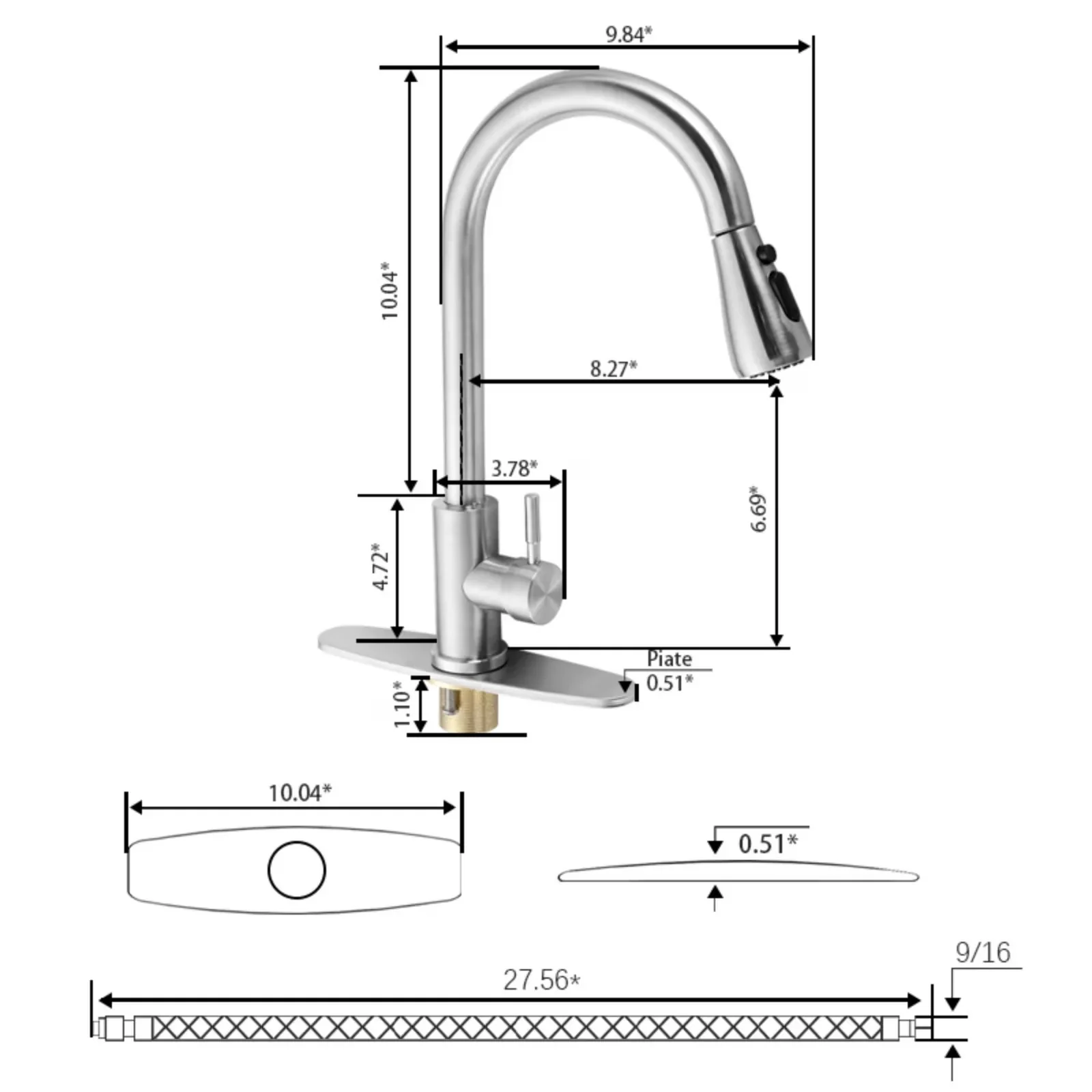 Essential Plumbing with 360 Degree Rotation, 360 Degree Swivel - Silver Metal Stretchable for Kitchen, Rv Model F33E2A