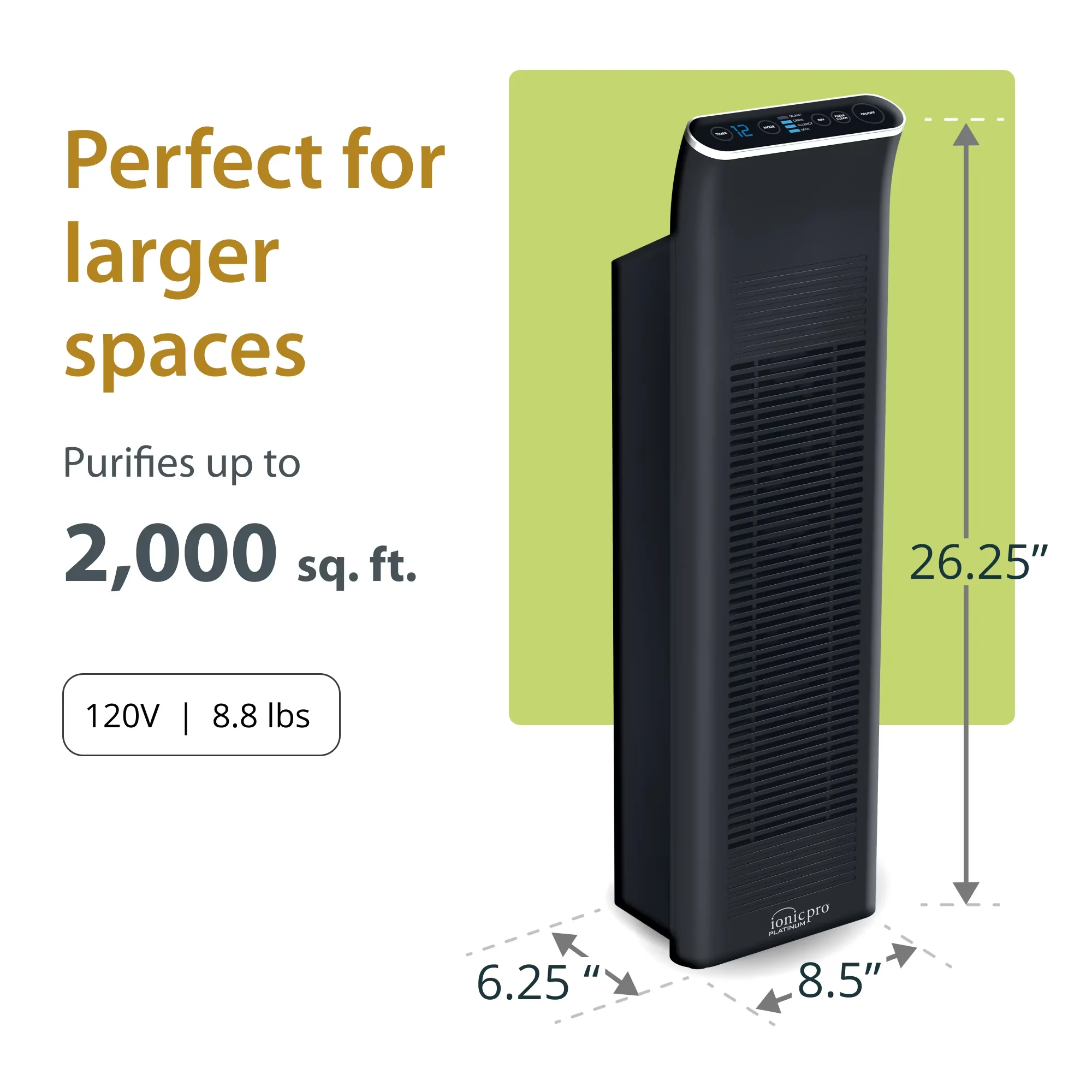 Air Purifier Modern with Variable Speed, Blade Filter, Platinum - Black Model 108643