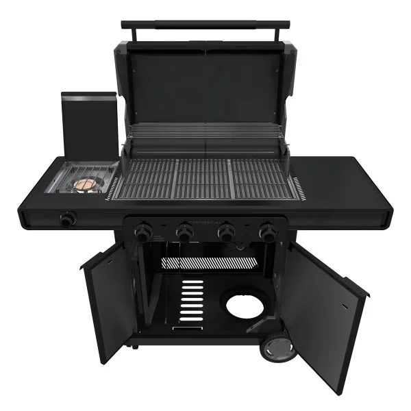 Versatile Gas Grill with Tool Holder, Storage Rack, Warming Rack - Heavy Duty Steel Black Model 8D02D3