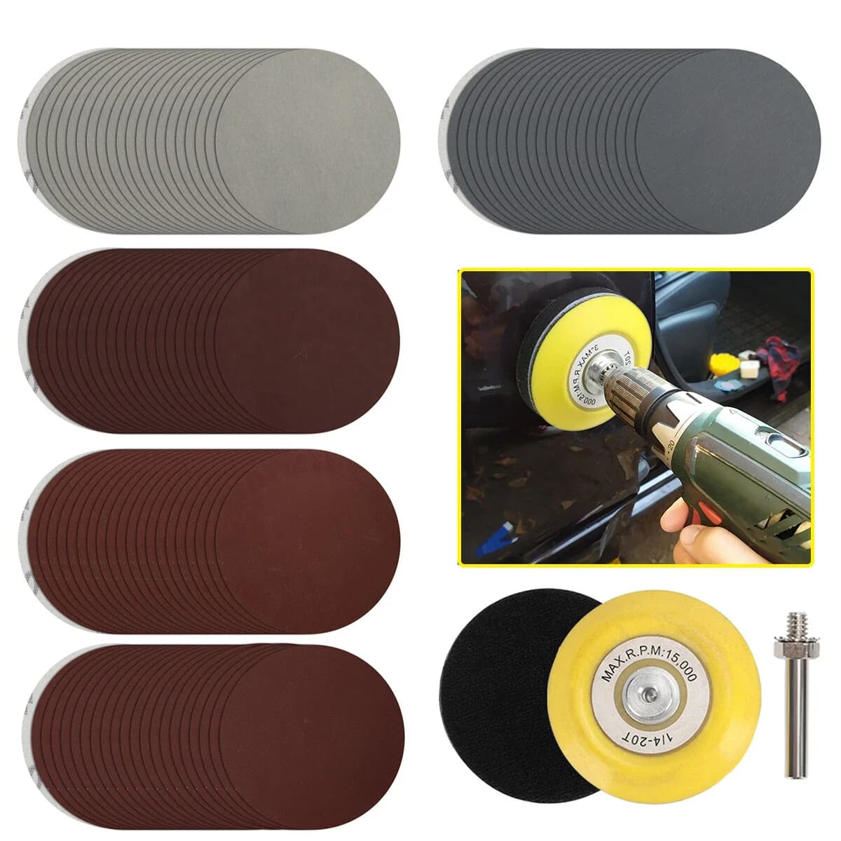 Paint Tools Supplies - Paint Brushes Rollers Tray Premium with 102Pcs 3" Sanding Discs 800-5000 Grit, Useful for both indoor and... Model 8E7385