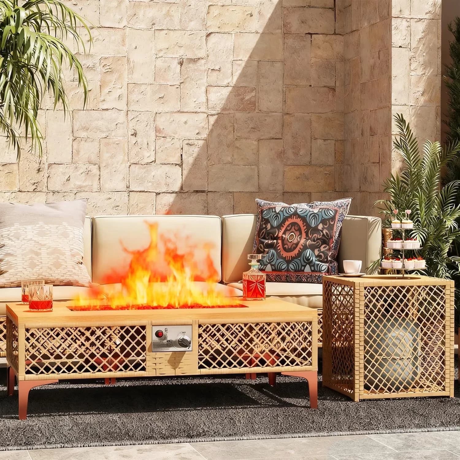 Outdoor Heating Professional with 60000 BTU, Weatherproof, Adjustable Flame - Beige Wicker Model 202868