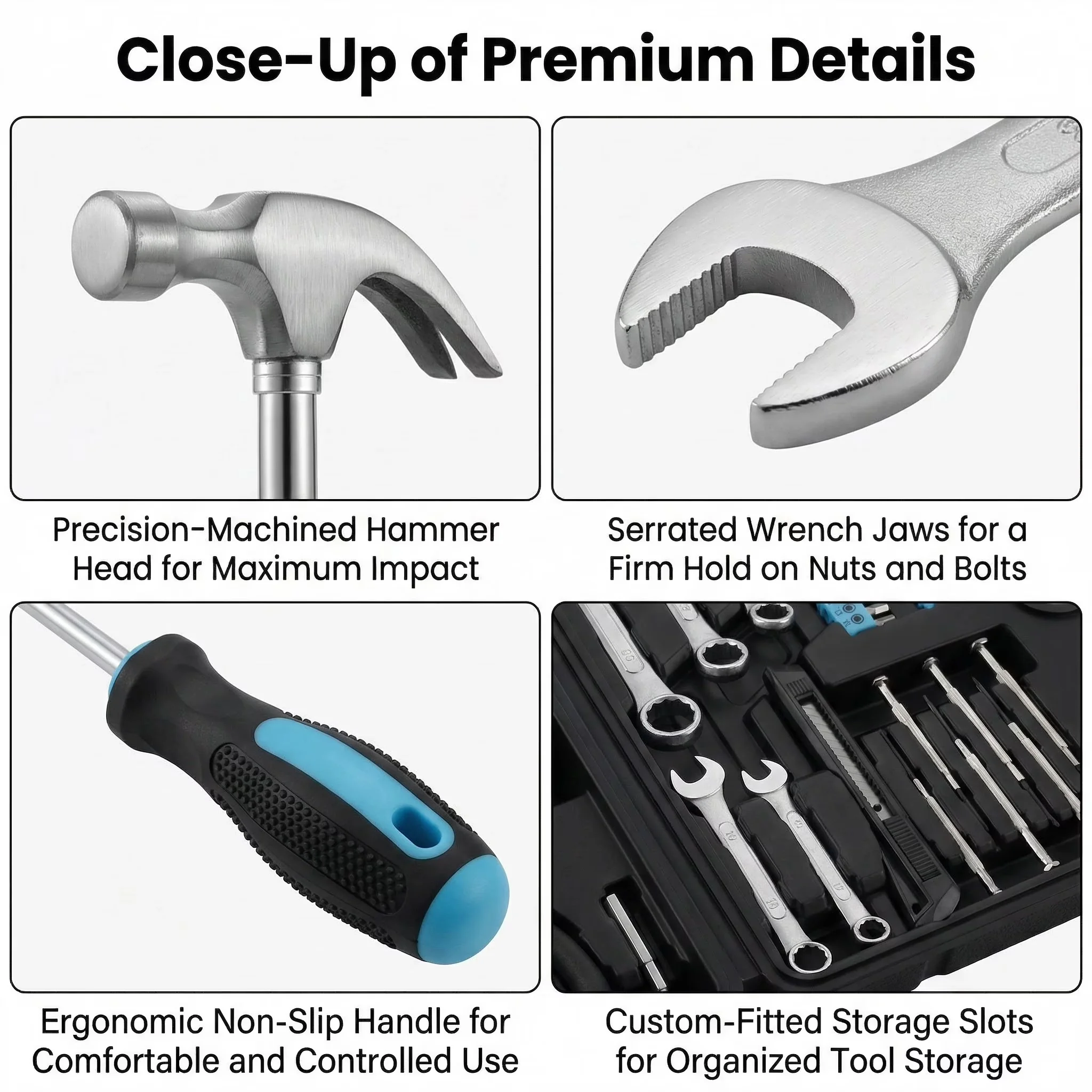Modern Hand Tool Set with Snag Resistant, Ergonomic Handle, Insulated - Blue for Home, Office Model ABC595