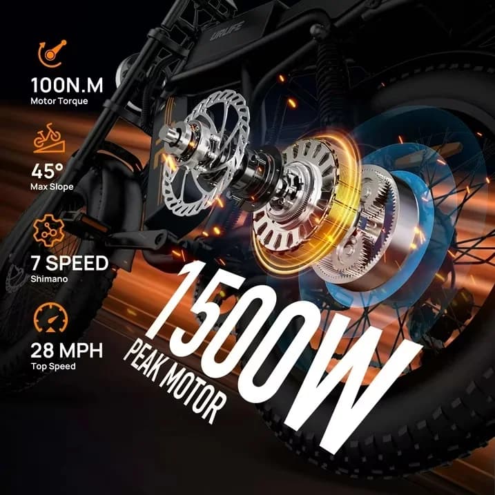 Essential Electric Bike with Battery, 1500W - Black - Compact and Portable Model 227500