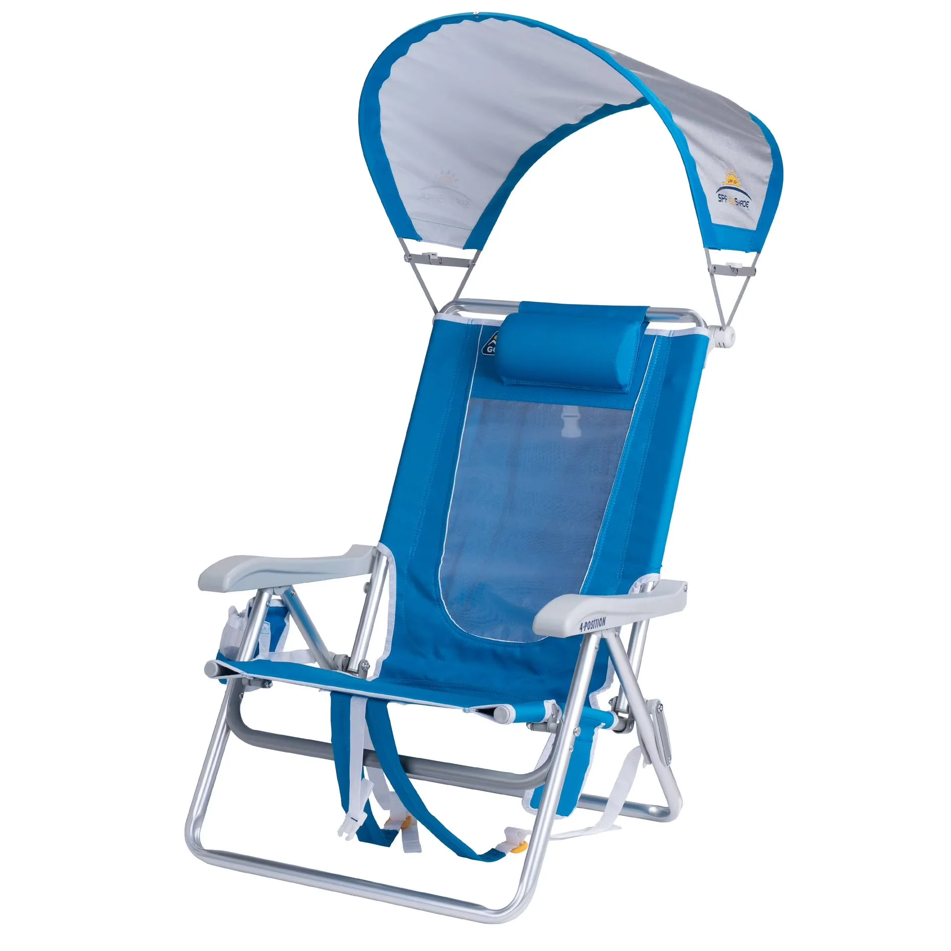 Innovative Beach Chair with Saybrook Blue, Side pocket for storing your phone, Canopy - Polyester, Steel, Aluminum Blue Model D629AE