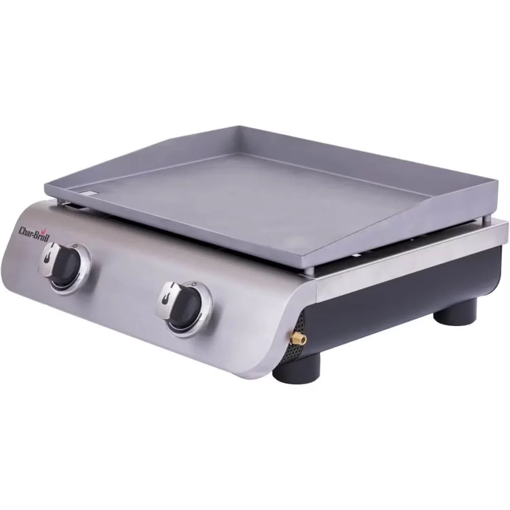 Stylish Flat Top Grill with Portable, 18,000 BTU’s, 2-Burner Portable Tabletop Gas Griddle - Heavy Duty Steel Silver Model 8D45E8