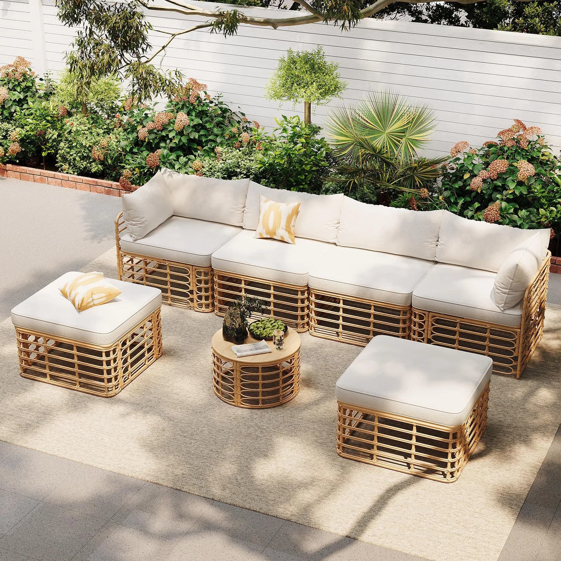 Efficient Outdoor Sofas Sectional with Contemporary, Fade Resistant - Beige Model AAA3C9