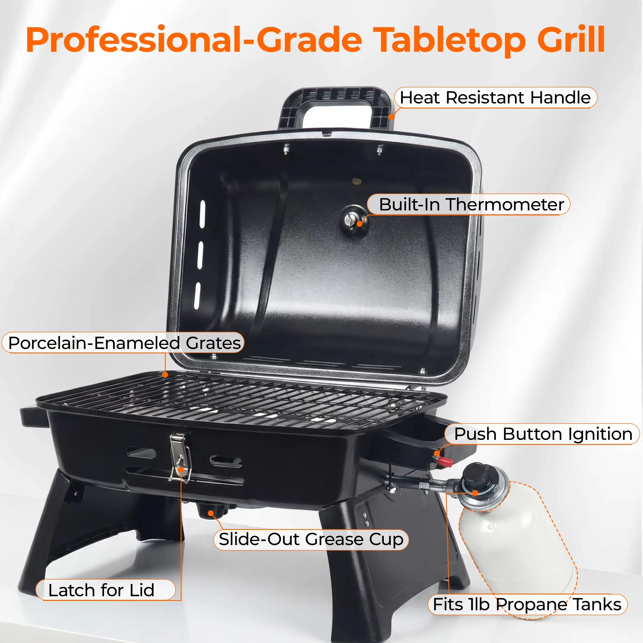 Professional Flat Top Grill with Rust Resistant, Tool Holder, Portable - Steel Black for Camping, Patio Model D4EE0C