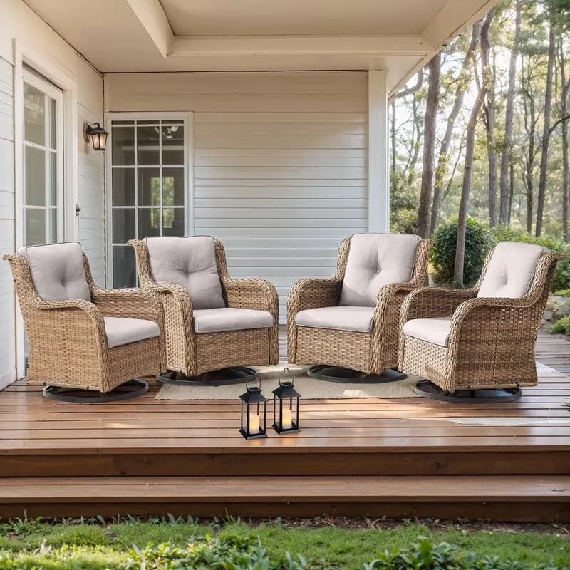Essential Patio Chair with Weather-Resistant, High Back and Thick Cushions - Yellow Wicker /Steel for Garden Model 629127