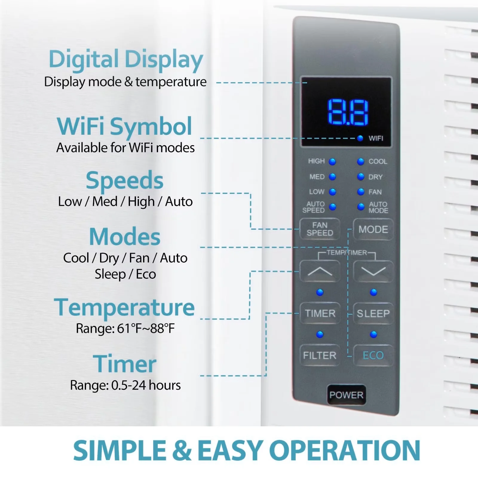 Versatile Air Conditioner with 6000 BTU, Energy Efficient for Rooms - Window Model F48D45