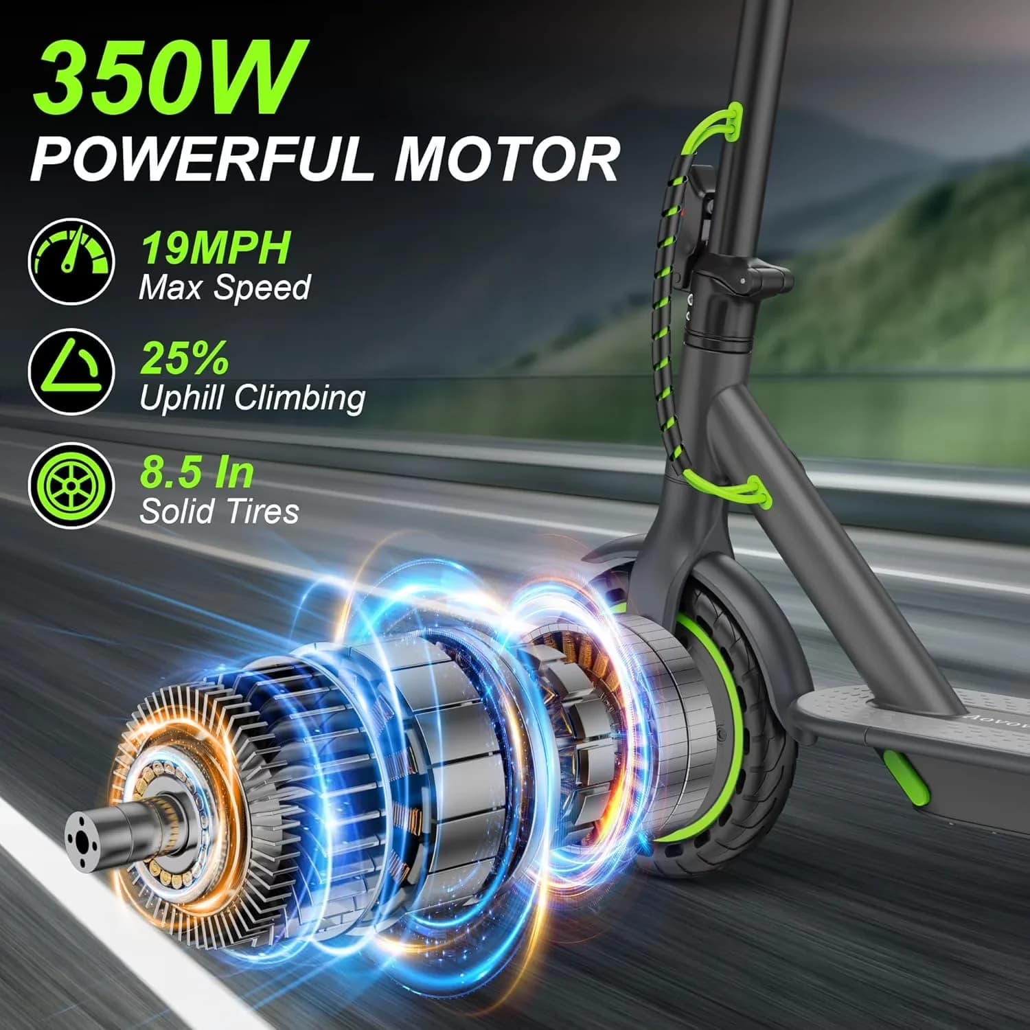 Scooter Versatile with 350W, Bluetooth, Compact - Green Steel - Professional Series Model BD6399