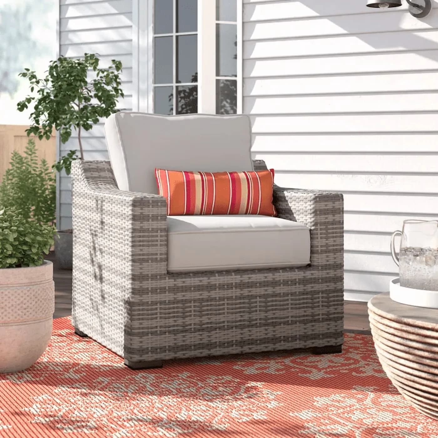Patio Chair Efficient with Removable Cushions, Cushions, Seating - Gray Aluminum, Resin Wicker, Synthetic, Foam Model 401445