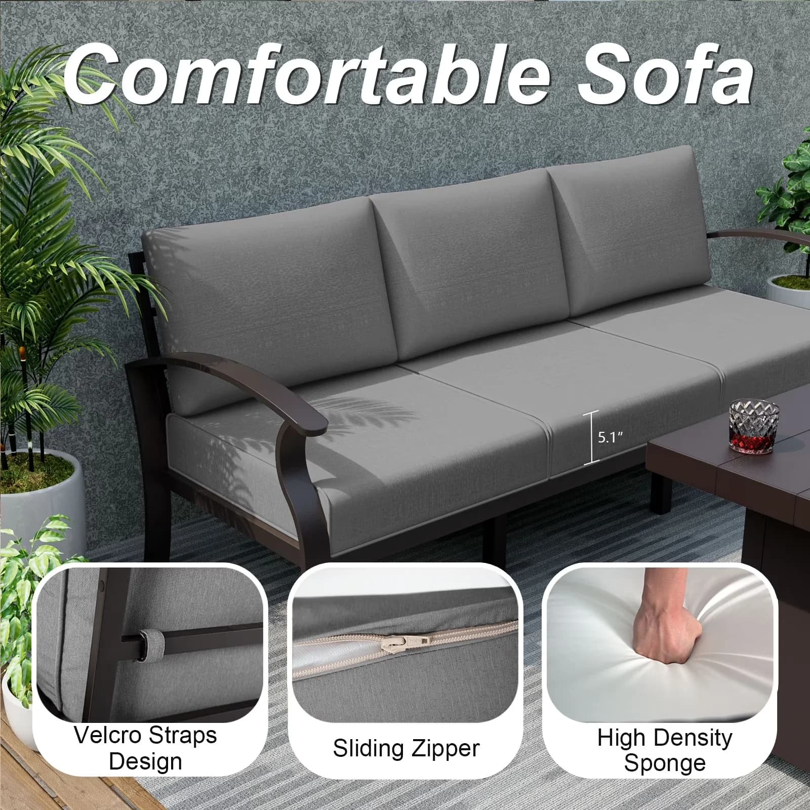 Patio Conversation Set Compact with Weatherproof, Reclining, Swivel Chairs - Aluminum Gray Model 5E6F36