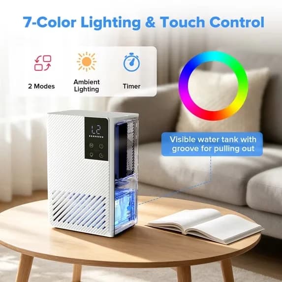 Essential Dehumidifier with LED, Built-In Pump, Automatic Defrost Control - White Model D8D47D