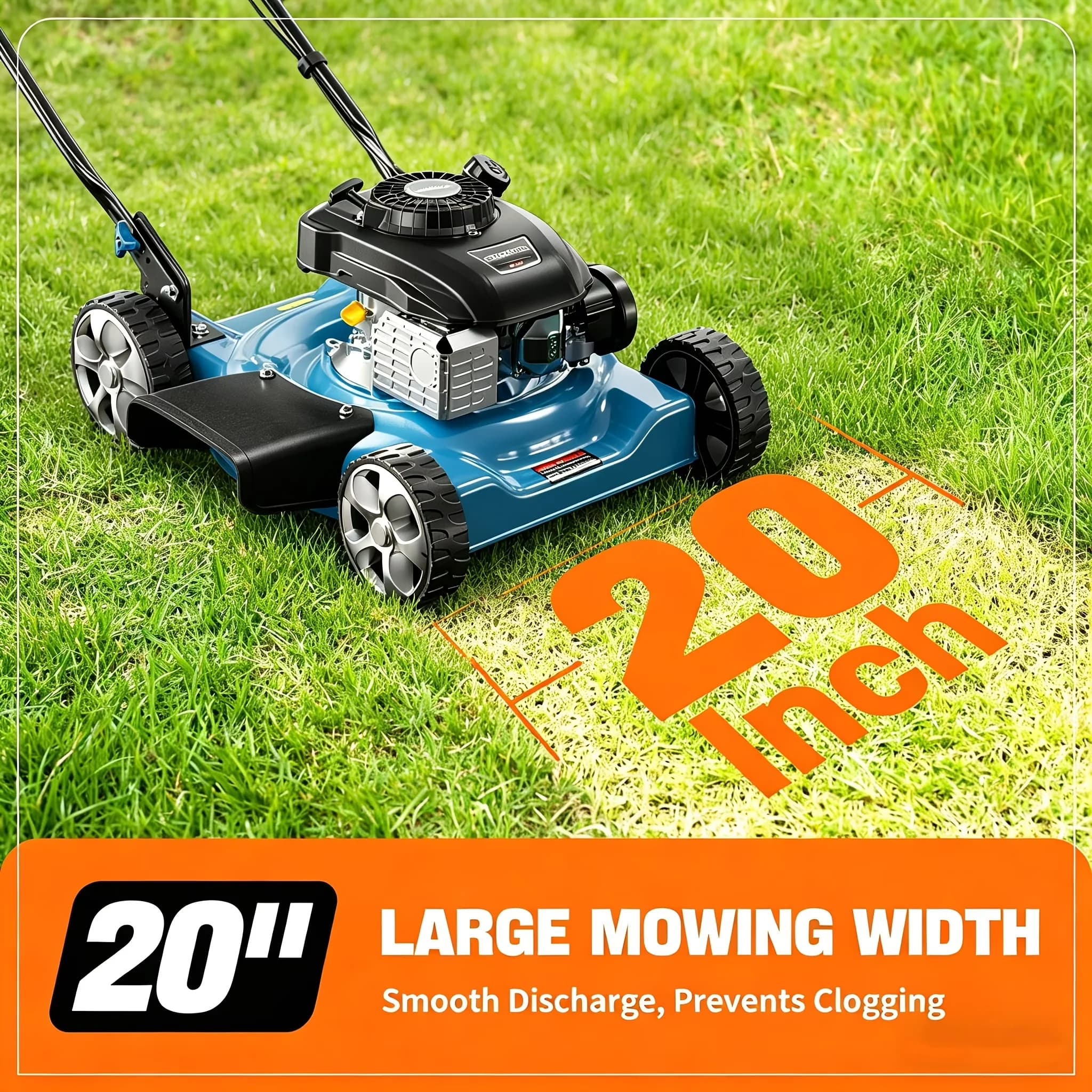 Sleek Push Mower with Adjustable Cutting Height, 2-in-1 Side Discharge & Mulching, 144cc 4-Stroke Gas Engine - Blue Model 79589C