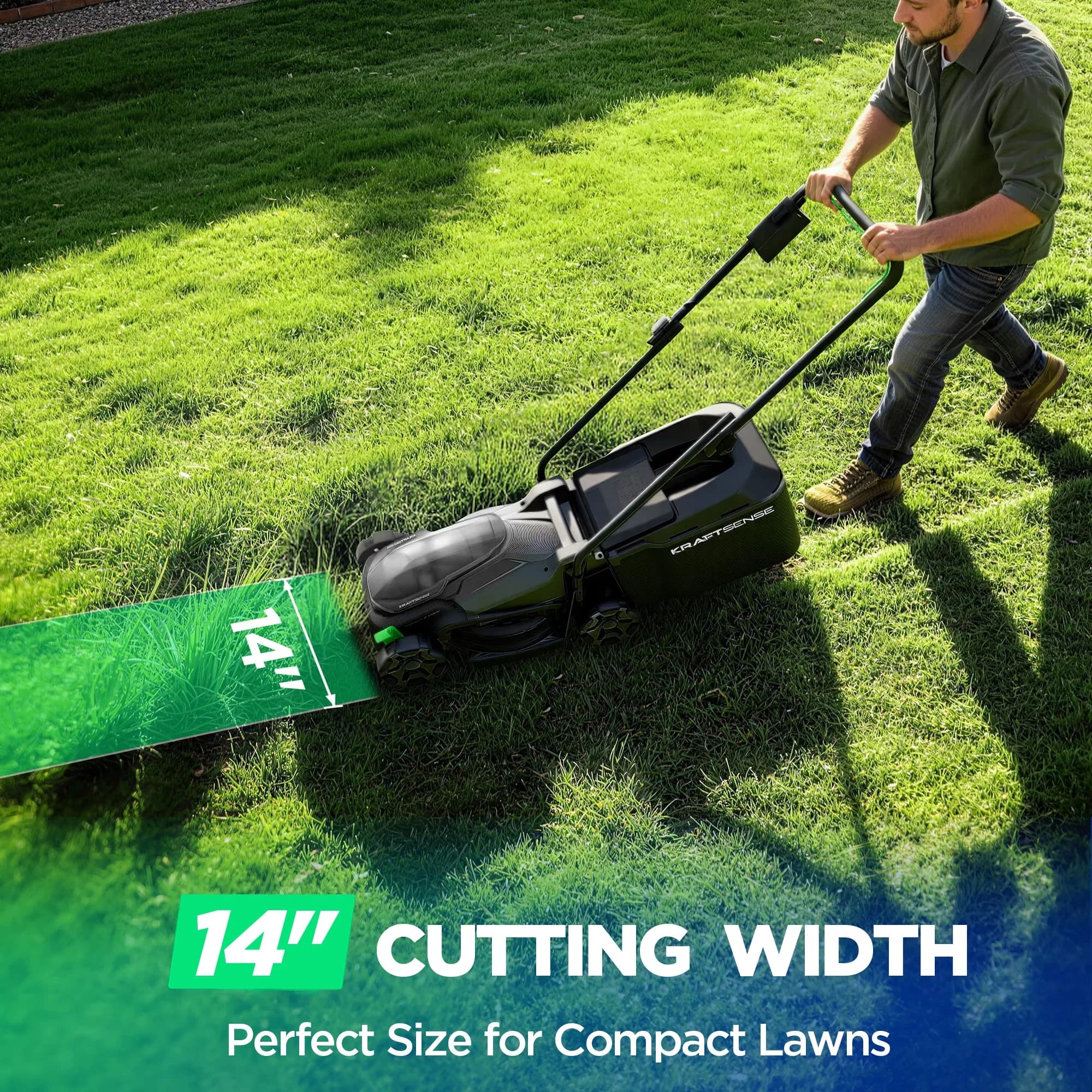 Efficient Push Mower with Battery, Brushless Motor, 14" Cordless Lawn - Satisfaction Guaranteed Model 20B61E