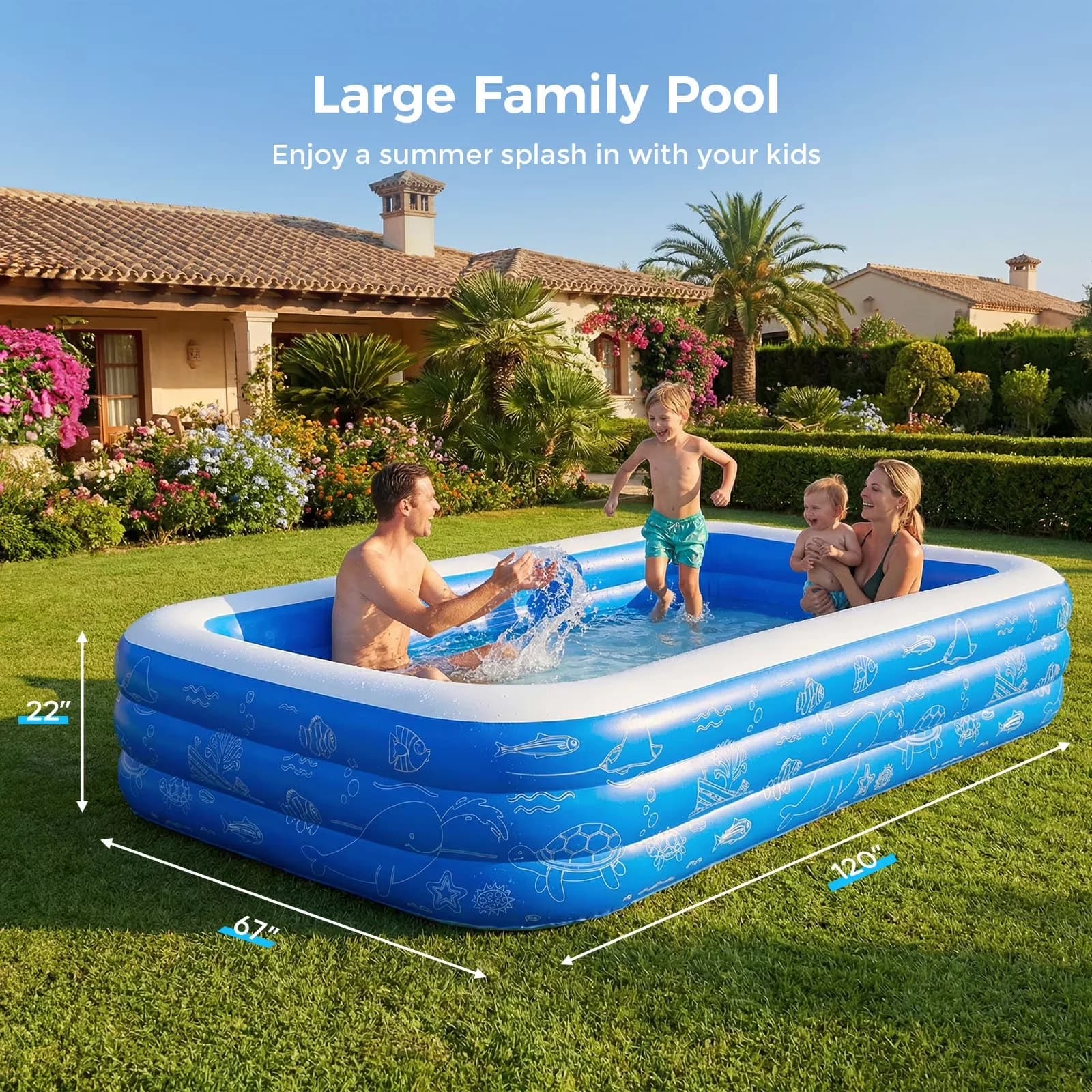 Durable Inflatable Pool with Puncture Proof, Puncture Resistant - Blue Model 16C739