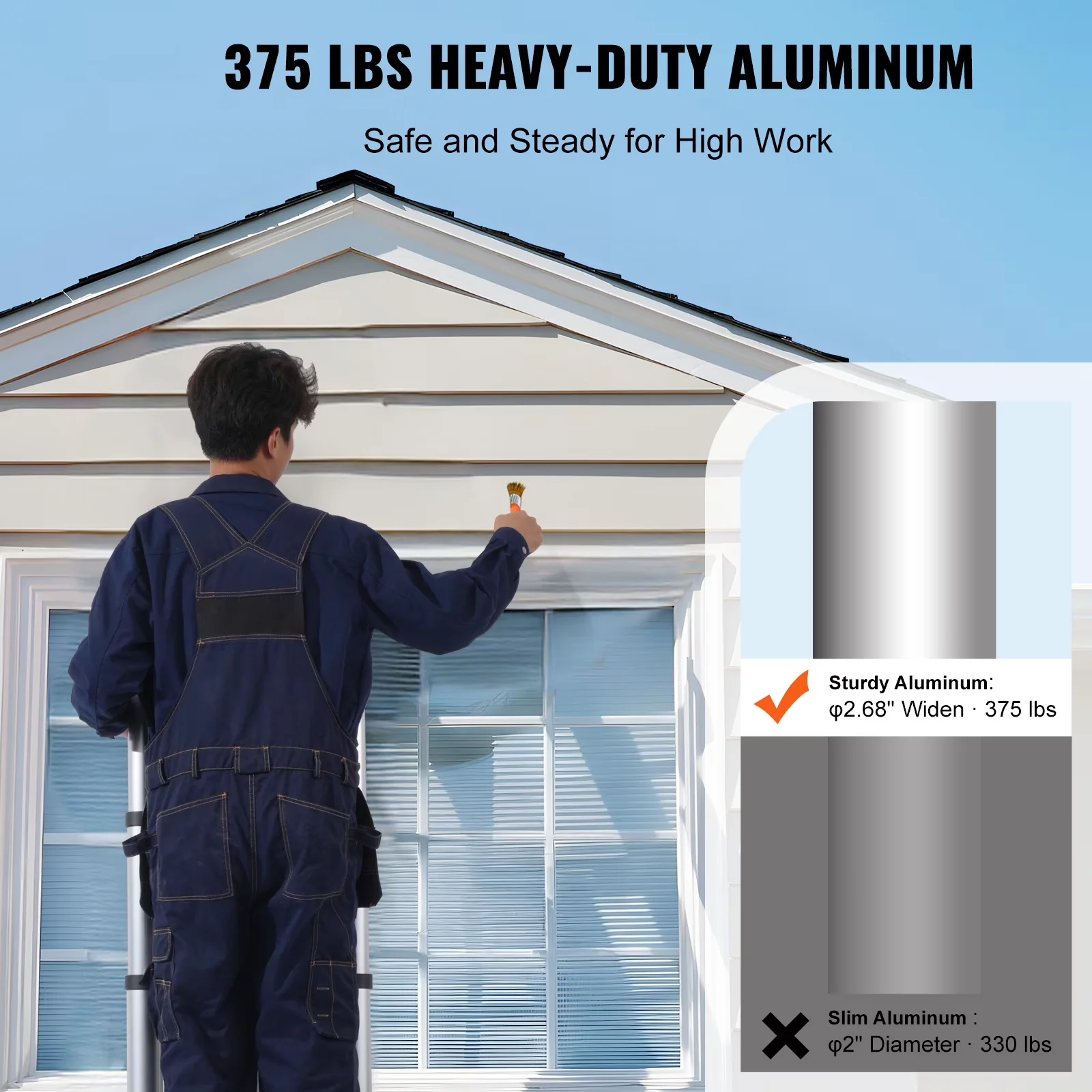 Efficient Ladders And Step Stool with 12.5FT A-Frame Telescoping Ladder, Triangle Stabilizers - Aluminium Alloy Silver for Rv, Home Model 6271A7