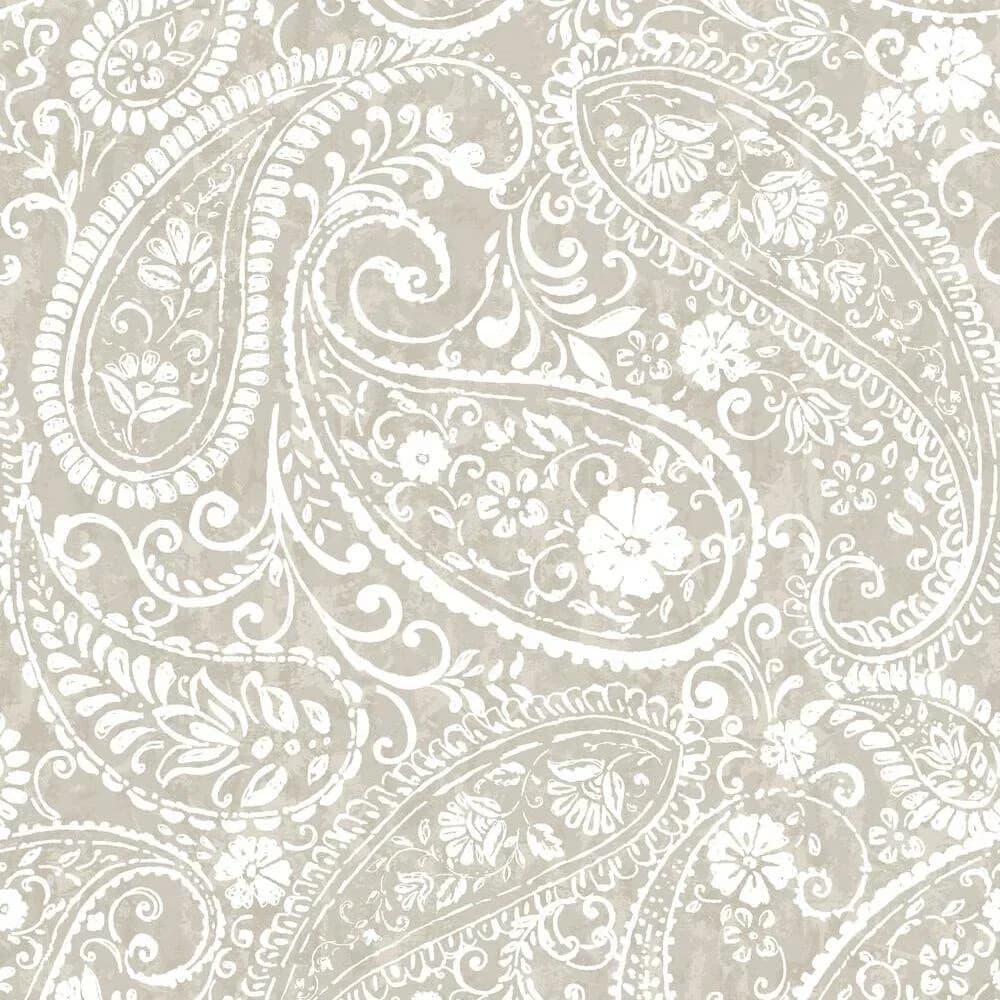 Sleek Wallpaper with Removable, Safe for painted walls, Paisley Prince Peel and Stick - Vinyl Beige Model 26ECFA
