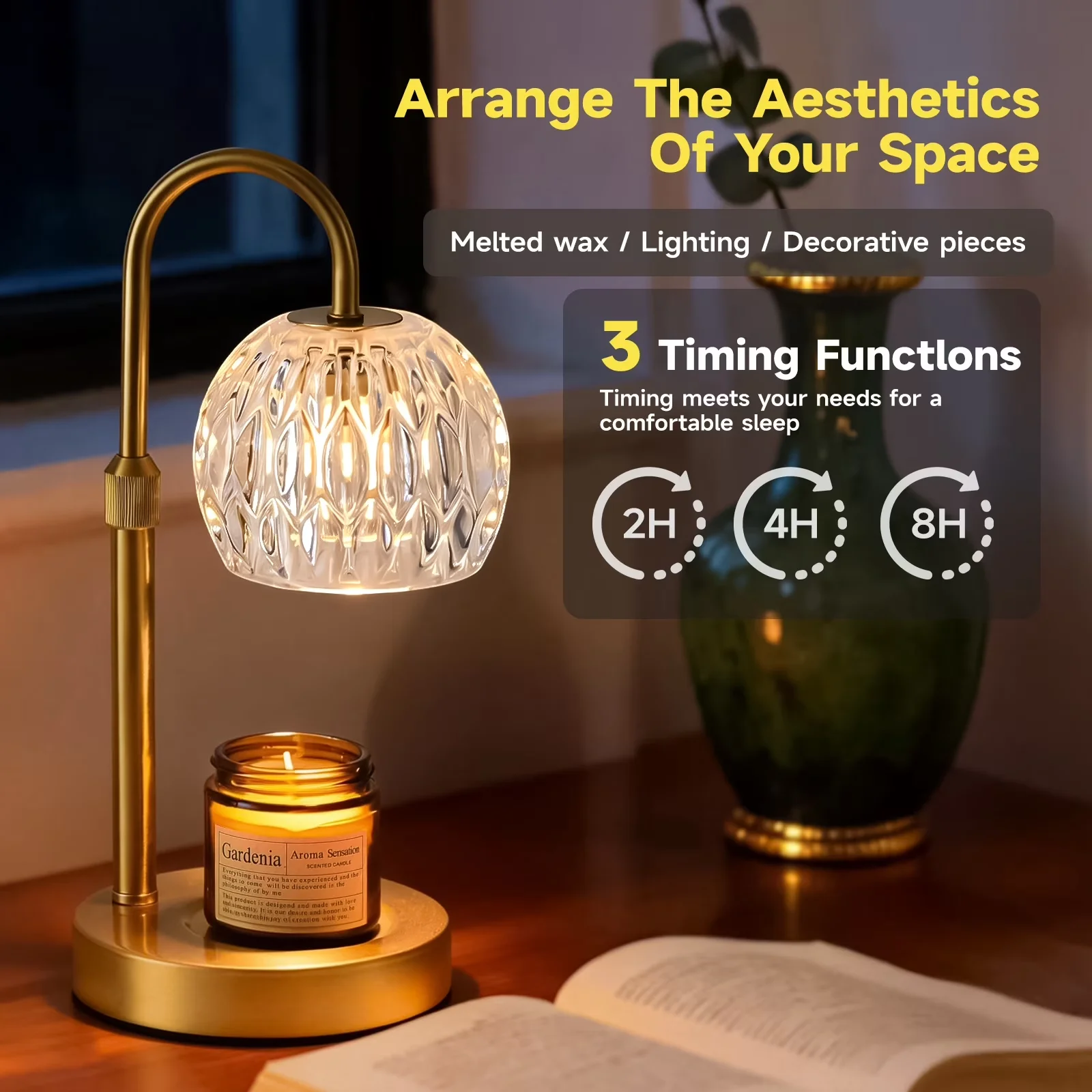 Table Lamp Essential with Modern, Dimmable, Candle Warmer - Metal Gold Model 187248