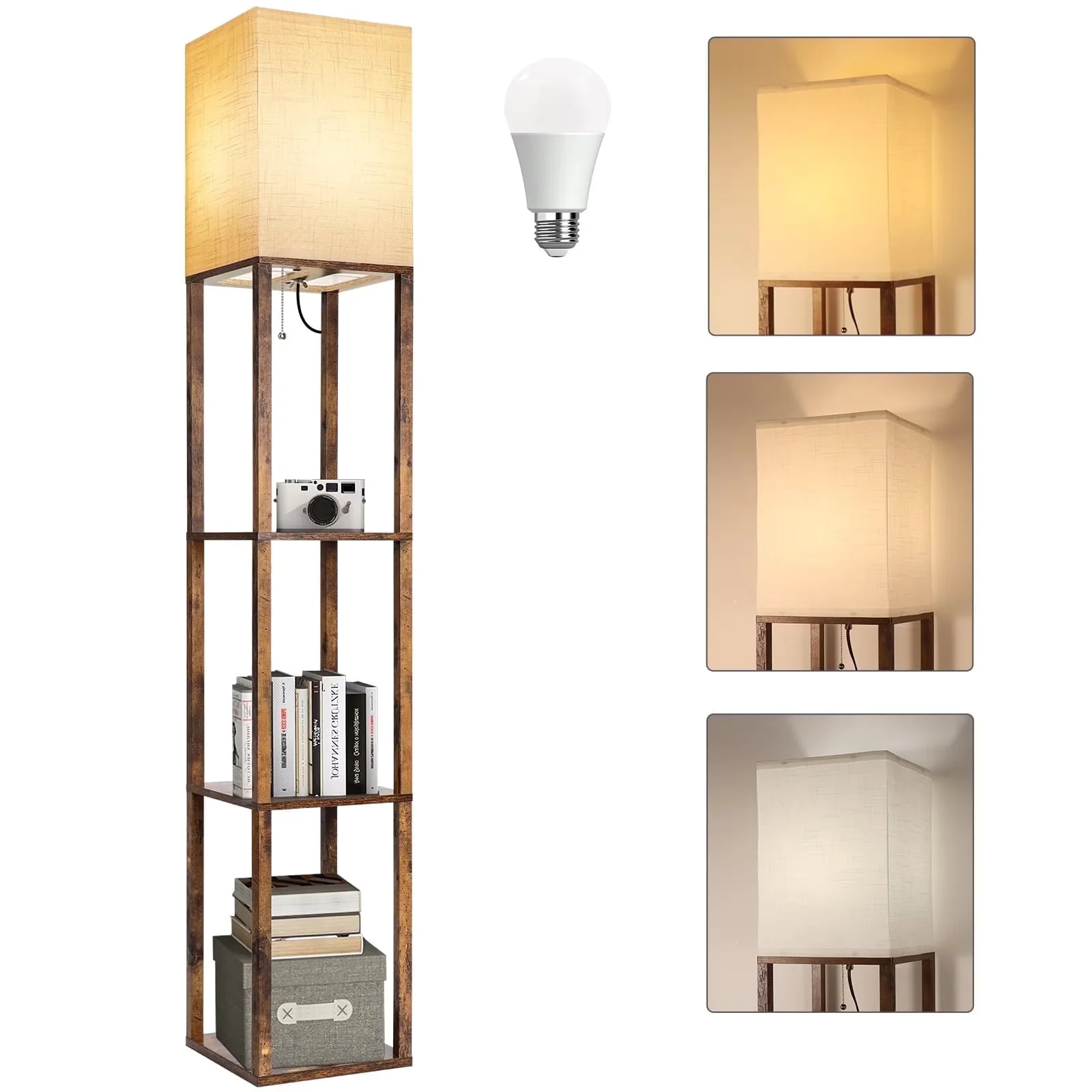 Lamp Premium with LED, Dimmable, Floor - Wood Brown for Living Room, Bedroom Model 05A345