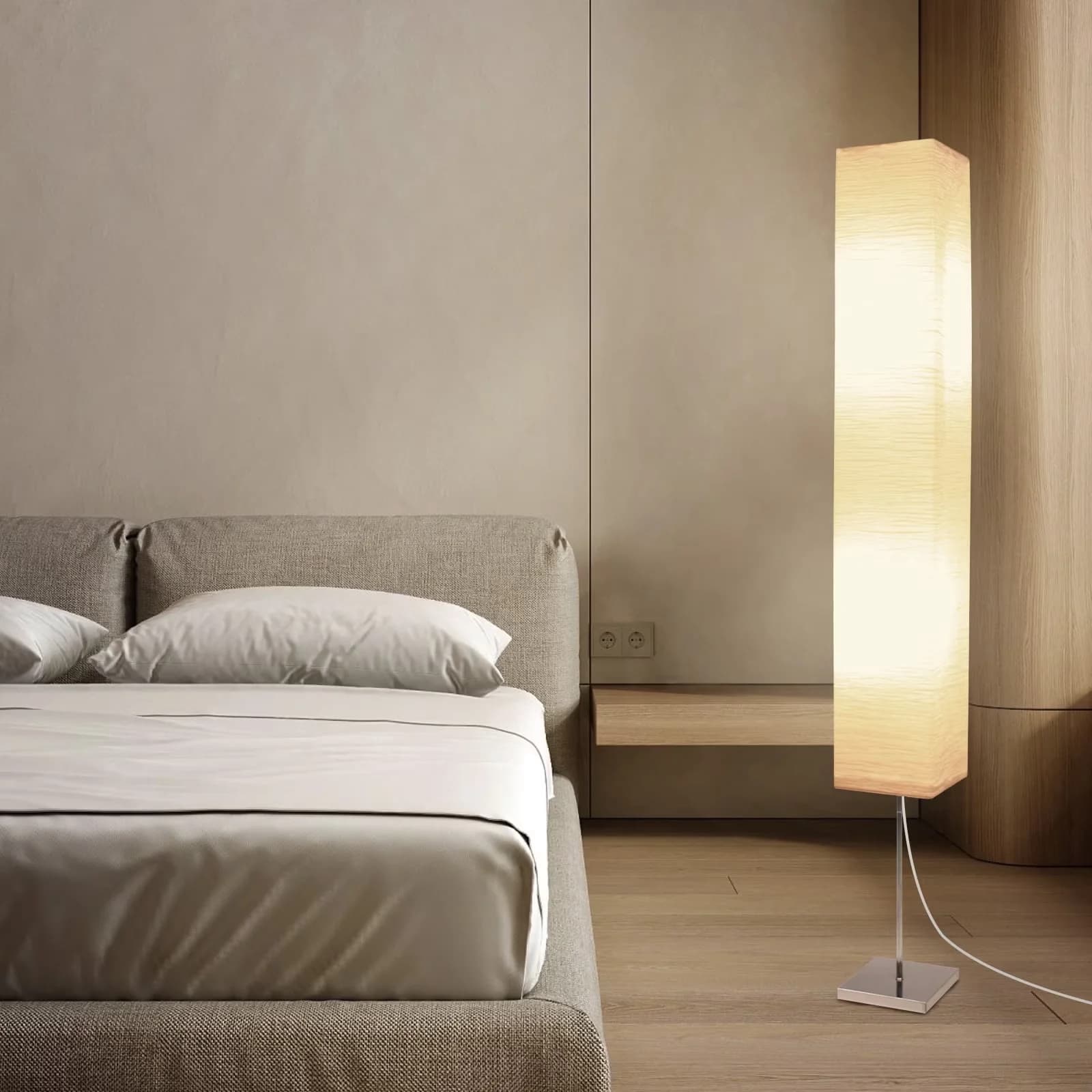 Stylish Lamp Set with LED, Standard Lamps - Metal Iron &Paper Lampshade White for Living Room, Bedroom Model E4A977