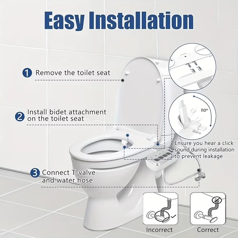 Versatile Toilet Seats And Lid with Easy Installation, Non-Electric Seat Sprayer, dual control buttons - Plastic, Stainless Steel Model 113CCC