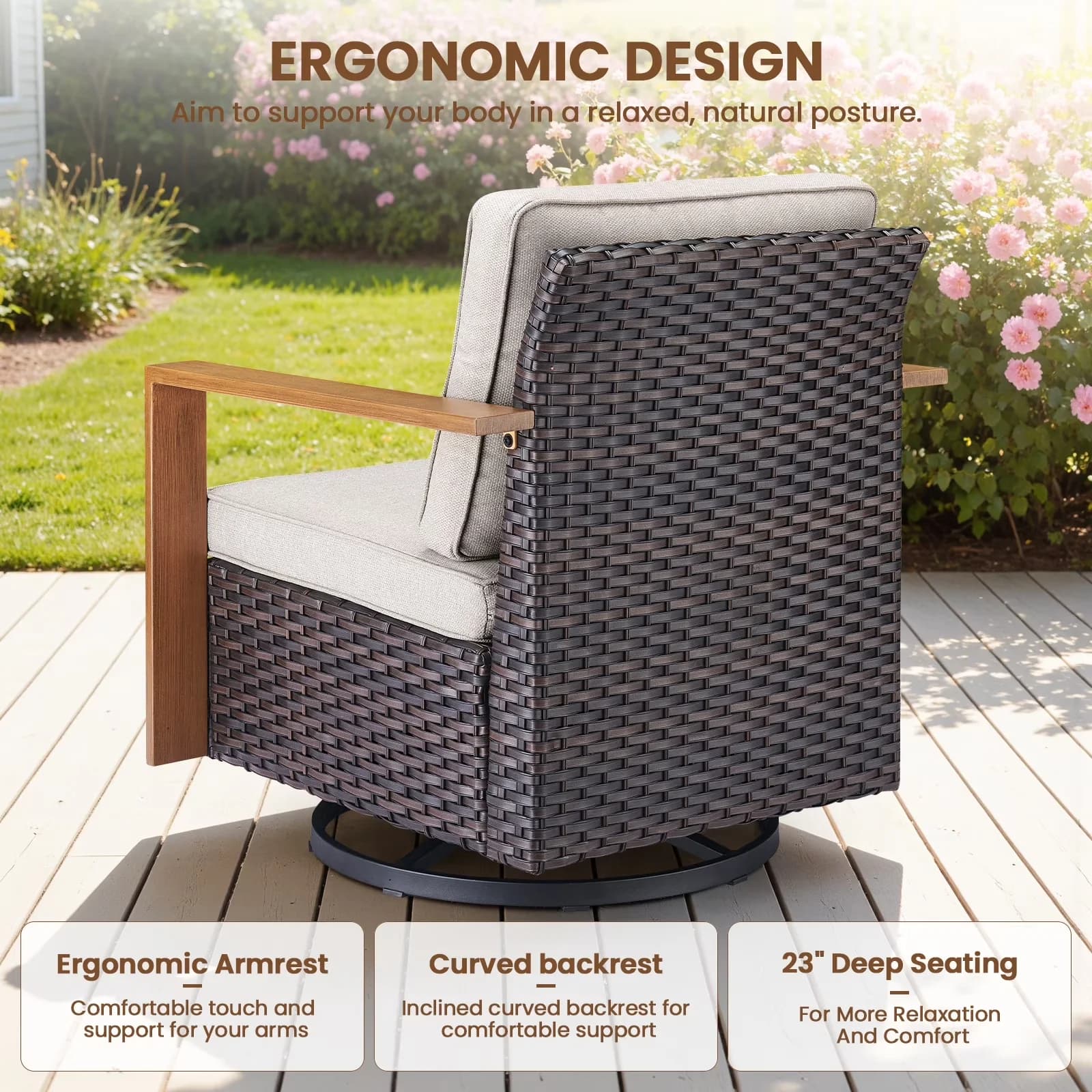 Stylish Patio Conversation Set with Weatherproof, 4 Pieces Outdoor Furniture - Pe Wicker Brown for Garden Model 55AAFB