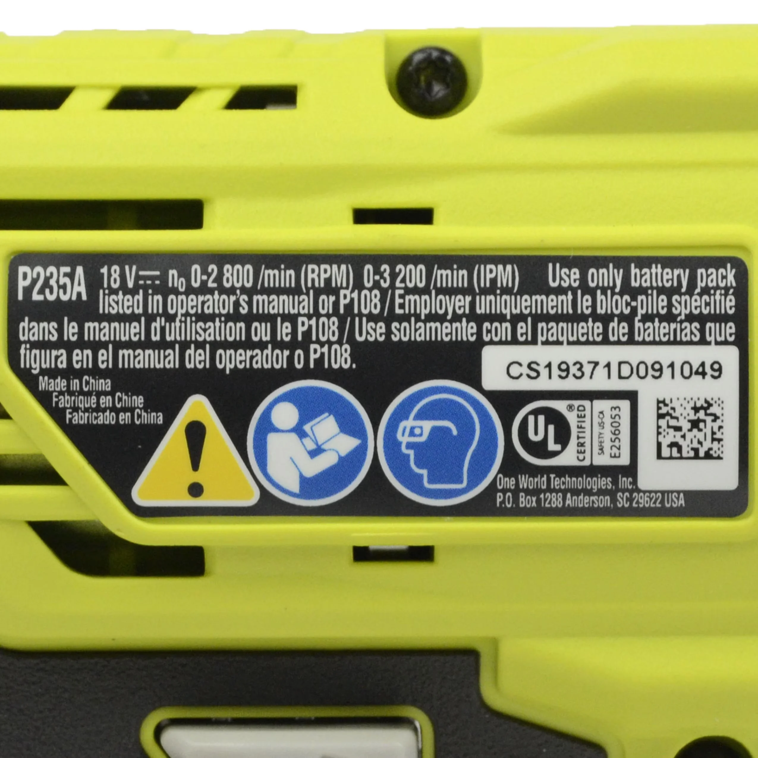 Efficient Drills Driver with Battery, 18V, P235A 18V One+ 1/4in. Li-Ion Impact - Green 2.65 lbs Model F807CE