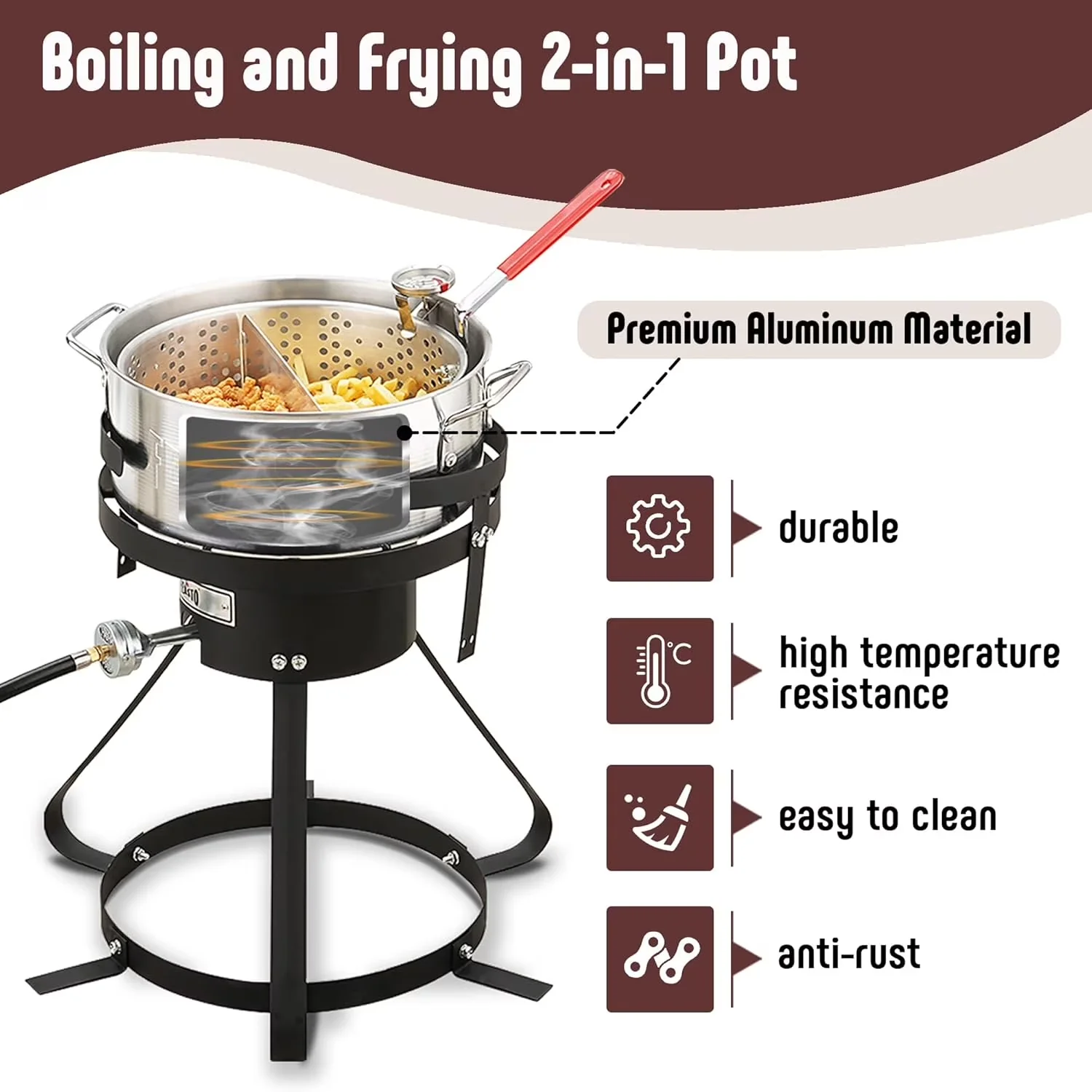 Outdoor Fryer Modern with 50000 BTU, 10 Qt Aluminum Propane Gas Fish Pot Kit - Aluminum Model 9BC1D8