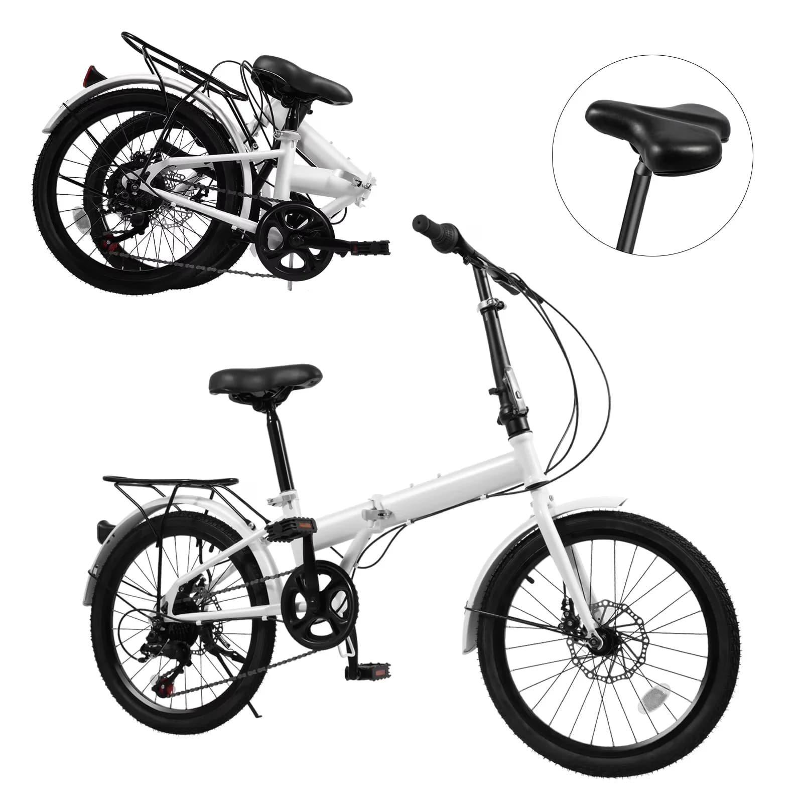 Road Bike Sleek with Adjustable Height, Foldable, 20-Inch Folding Bicycle - White for Outdoor Model F93888