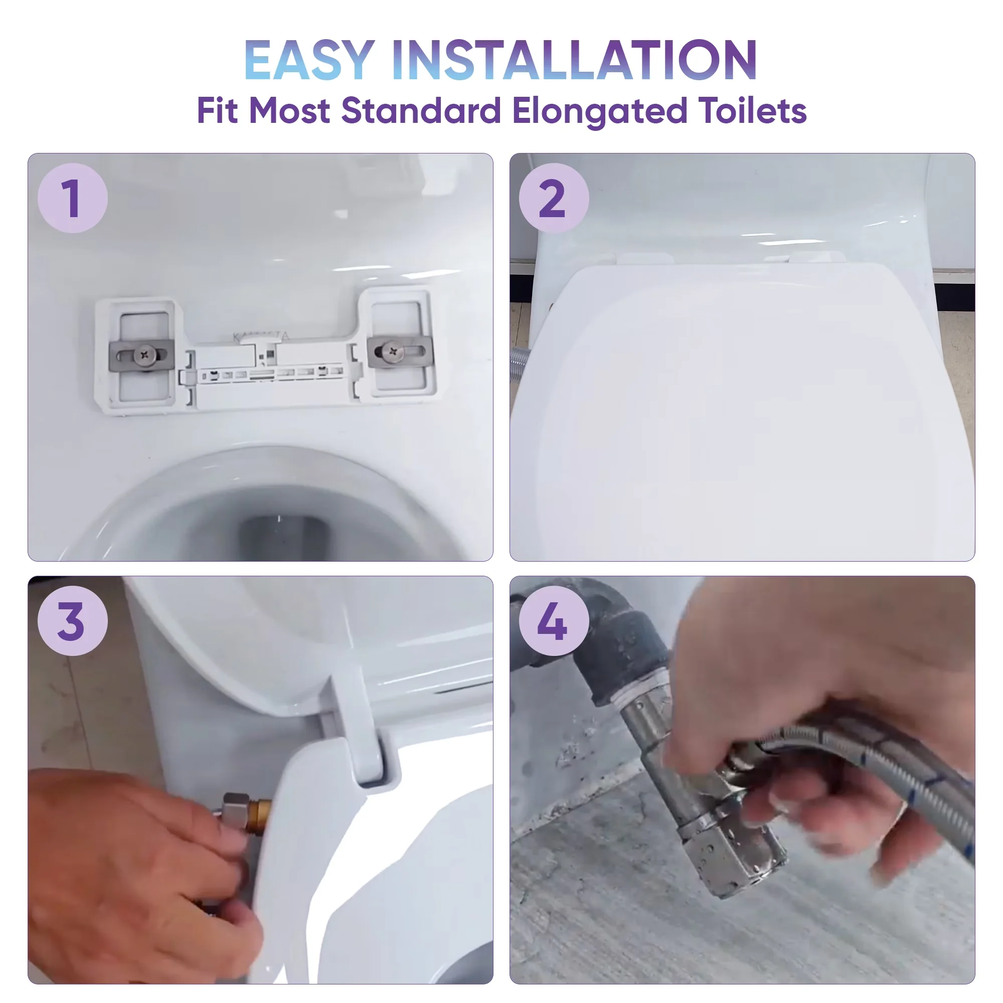 Premium Toilet Seats And Lid with Easy Installation, Bidet Attachment, Dual Nozzle Non-Electric Bidet Seat - Stainless Steel White Model BD9F35