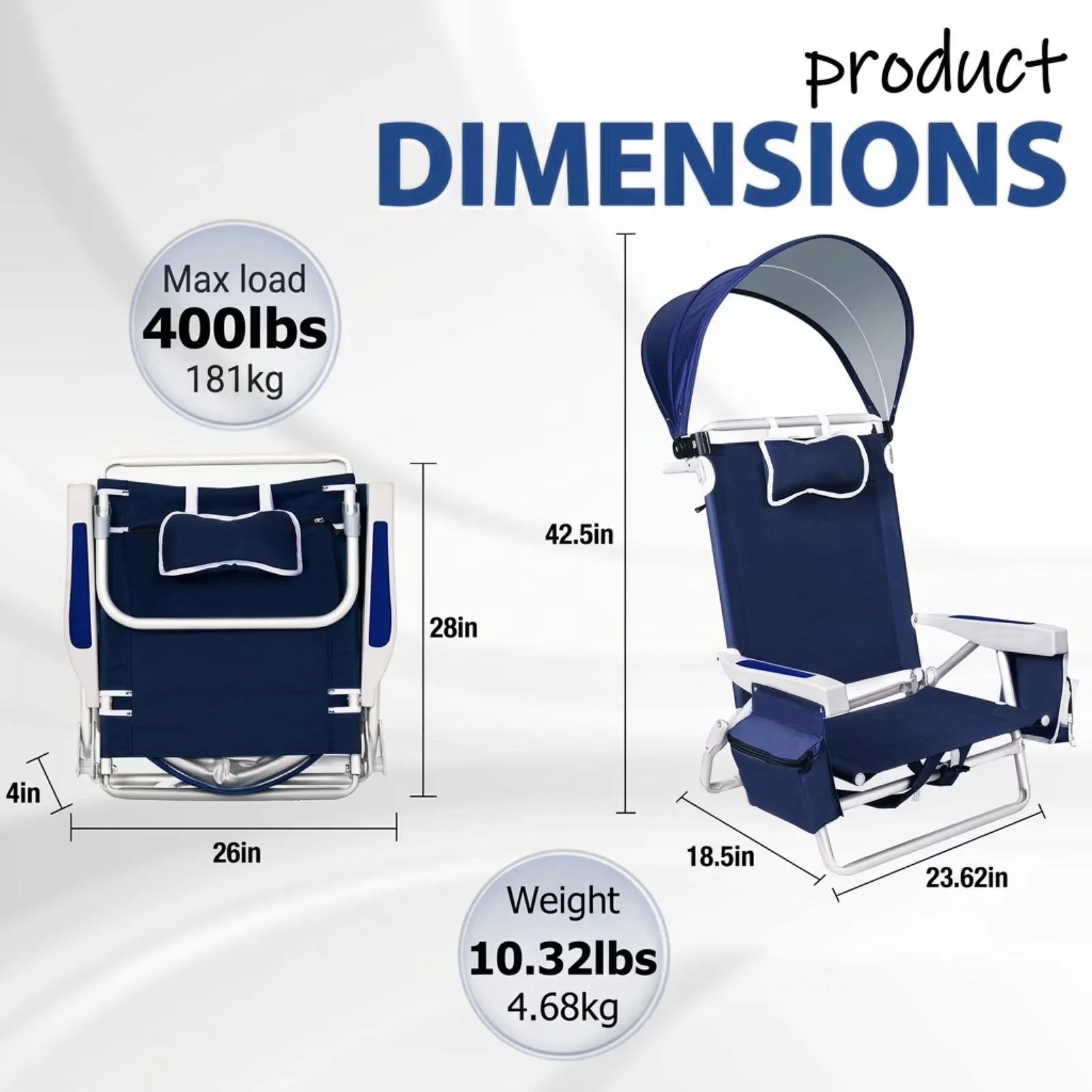 Classic Beach Chair with Adjustable, Folding, Cooler Bag Cup Phone Holder - Blue Model FD79FF