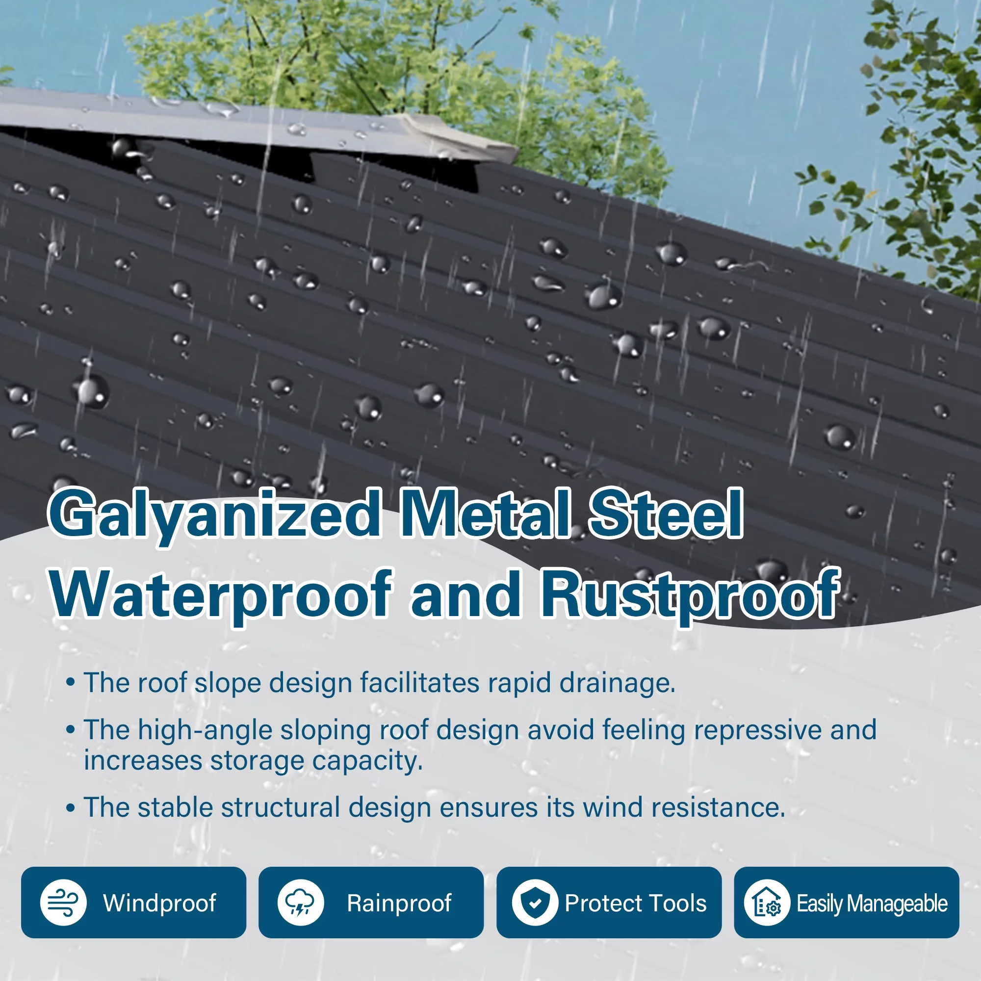 Innovative Shed with Waterproof, Rust Resistant, Lockable Door - Metal Gray Model F57B6F