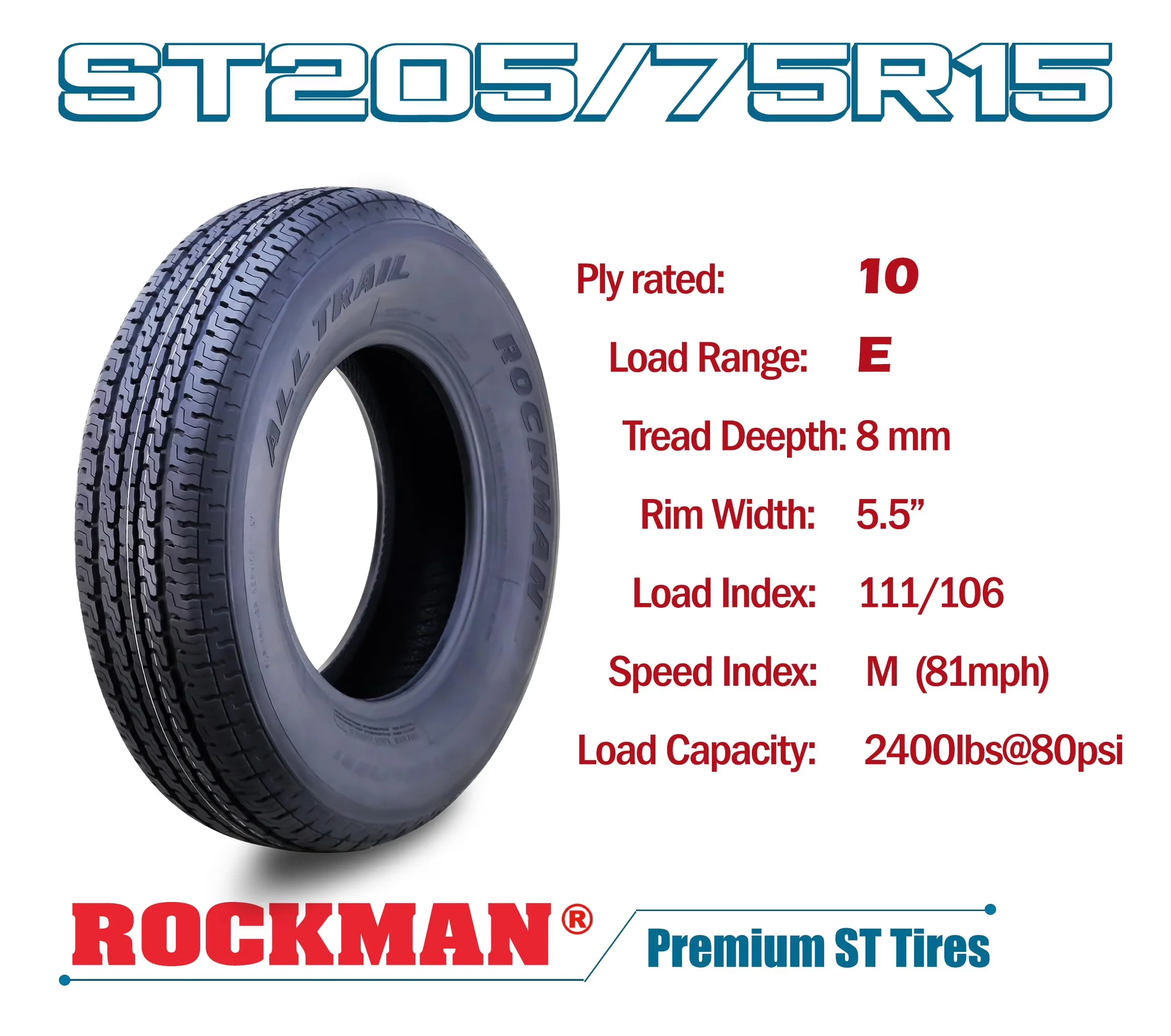 Efficient Trailer Tire with Heavy-Duty, Set2 - ST205 - Space-Saving Design Model 4970C1