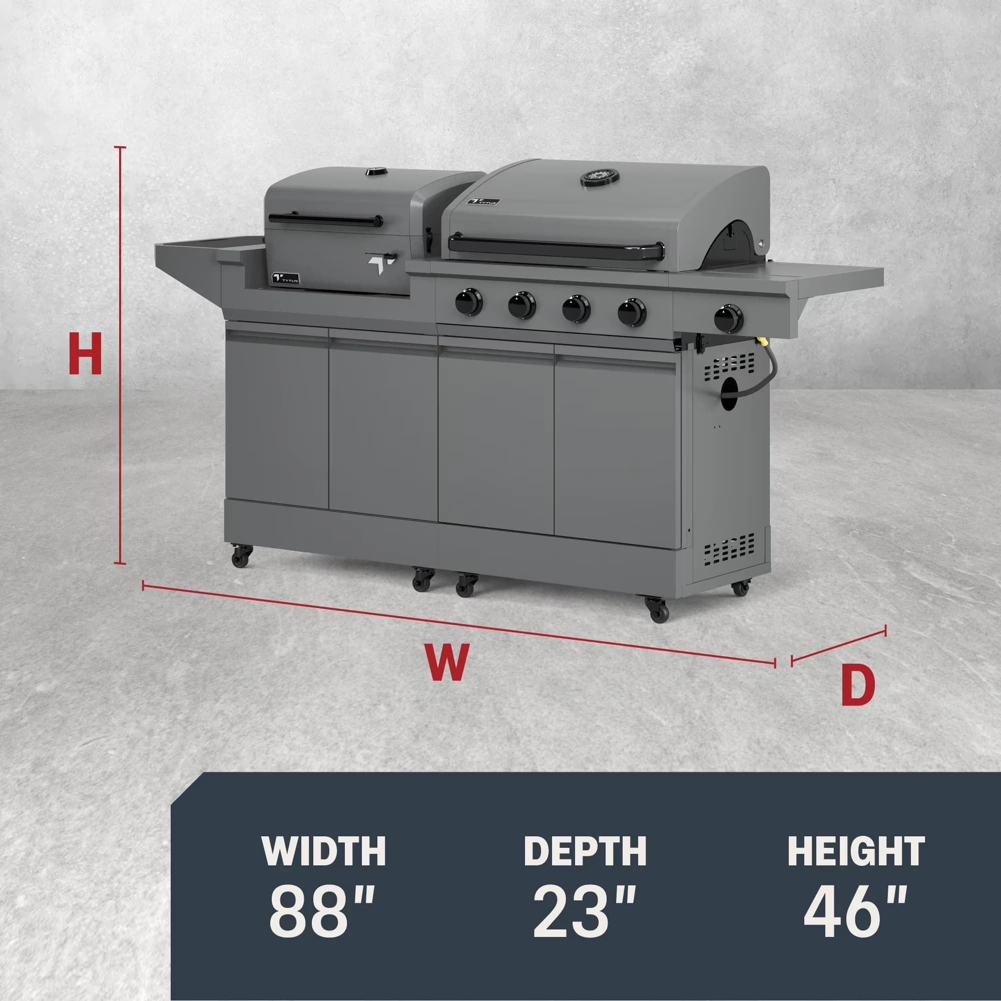 Innovative Combo Grill with Adjustable Air Vents, Warming Rack, Tool Holder - Powder Coated Steel Gray Model 5DD2C0