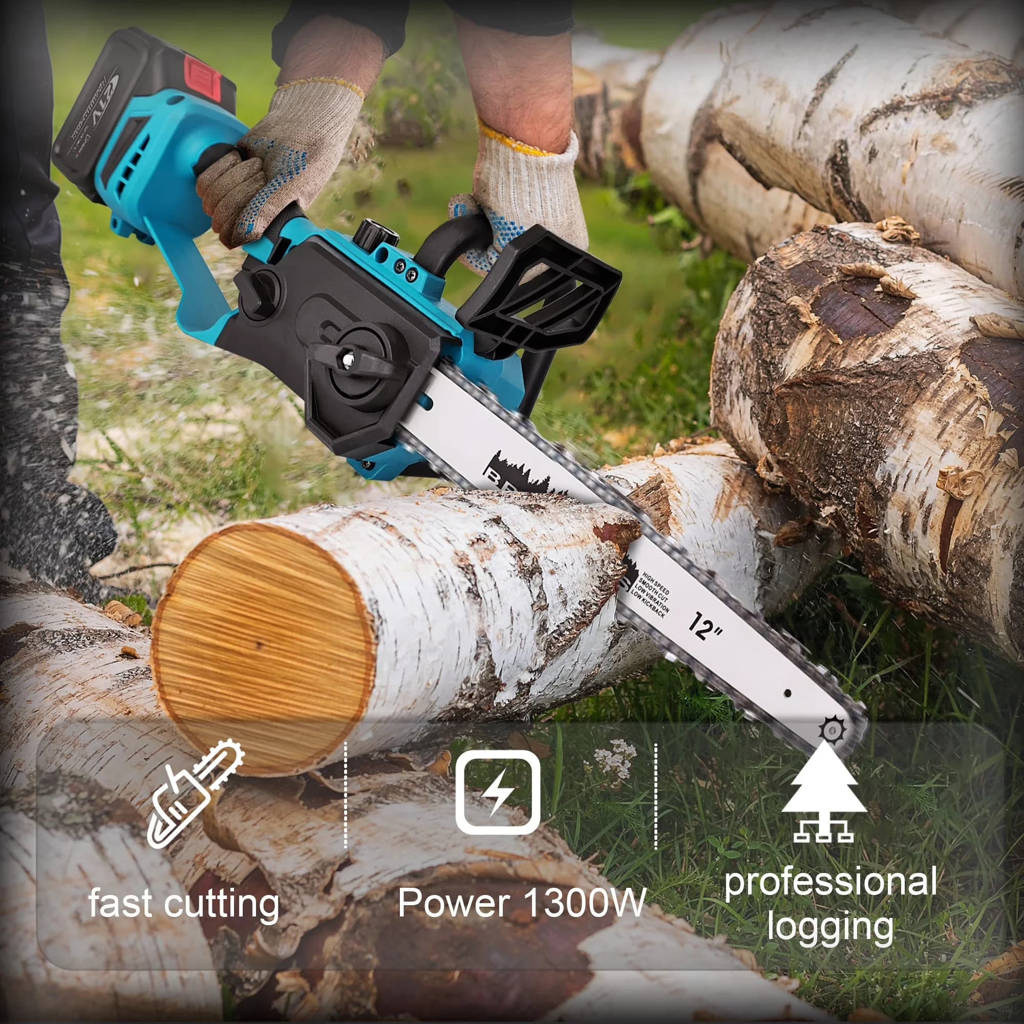Chainsaw Sleek with Battery, 21V, 12 Inch Cordless for Outdoor - Durable Build Model B5746B