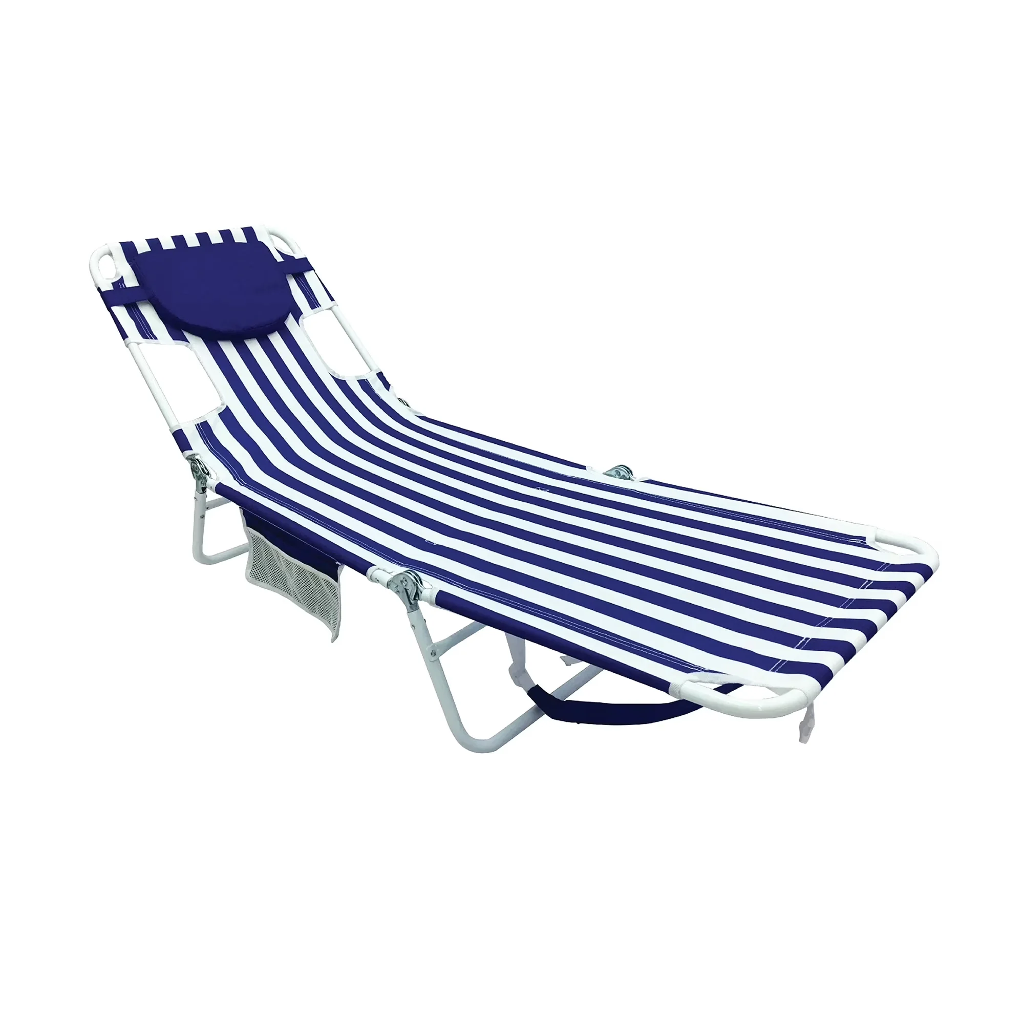 Beach Chair Quality with Adjustable, Rust Resistant, Blue & White Stripe - White Model D71721