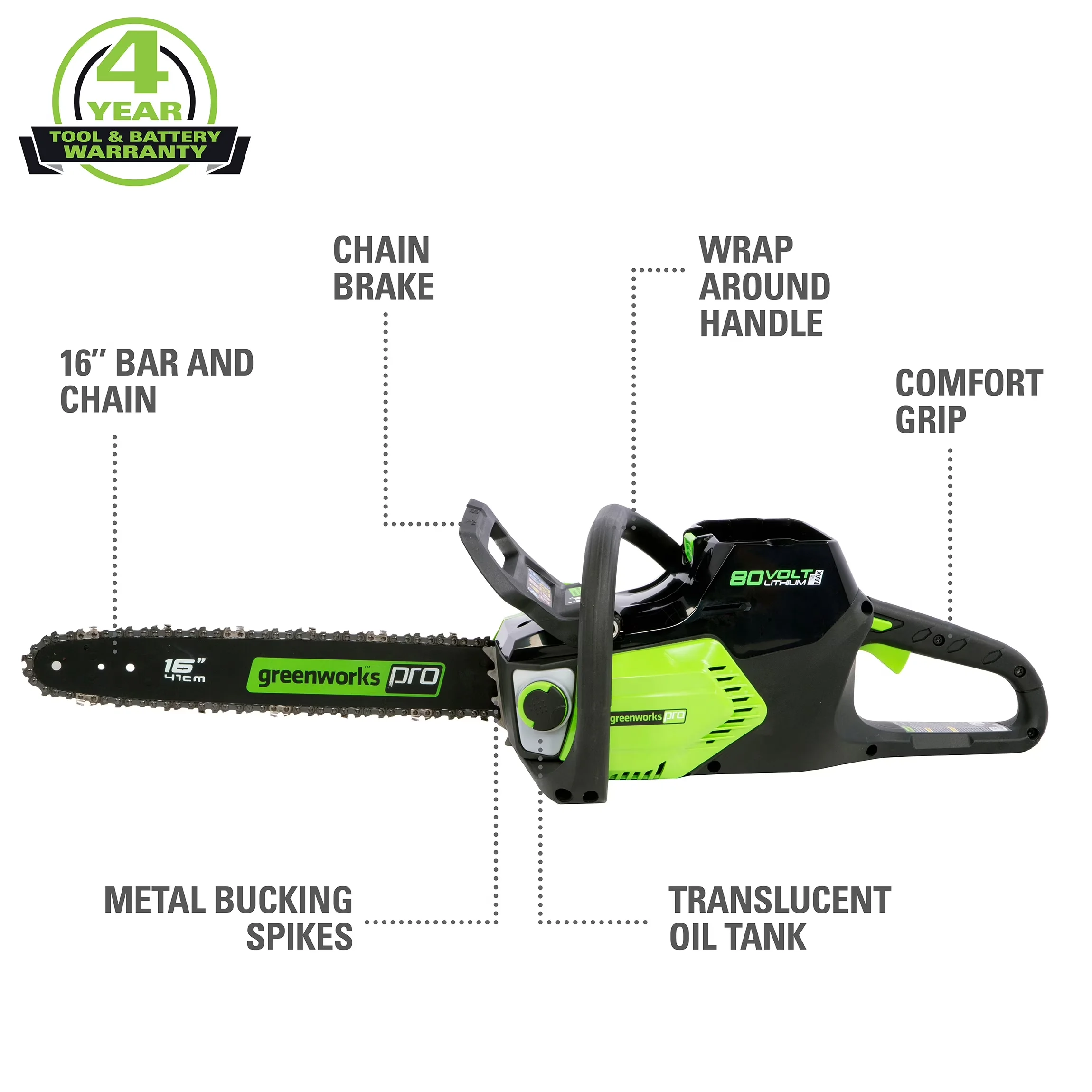Compact Chainsaw with Battery, 80V, Chain Brake - Black - Industrial Grade Model 5F5596
