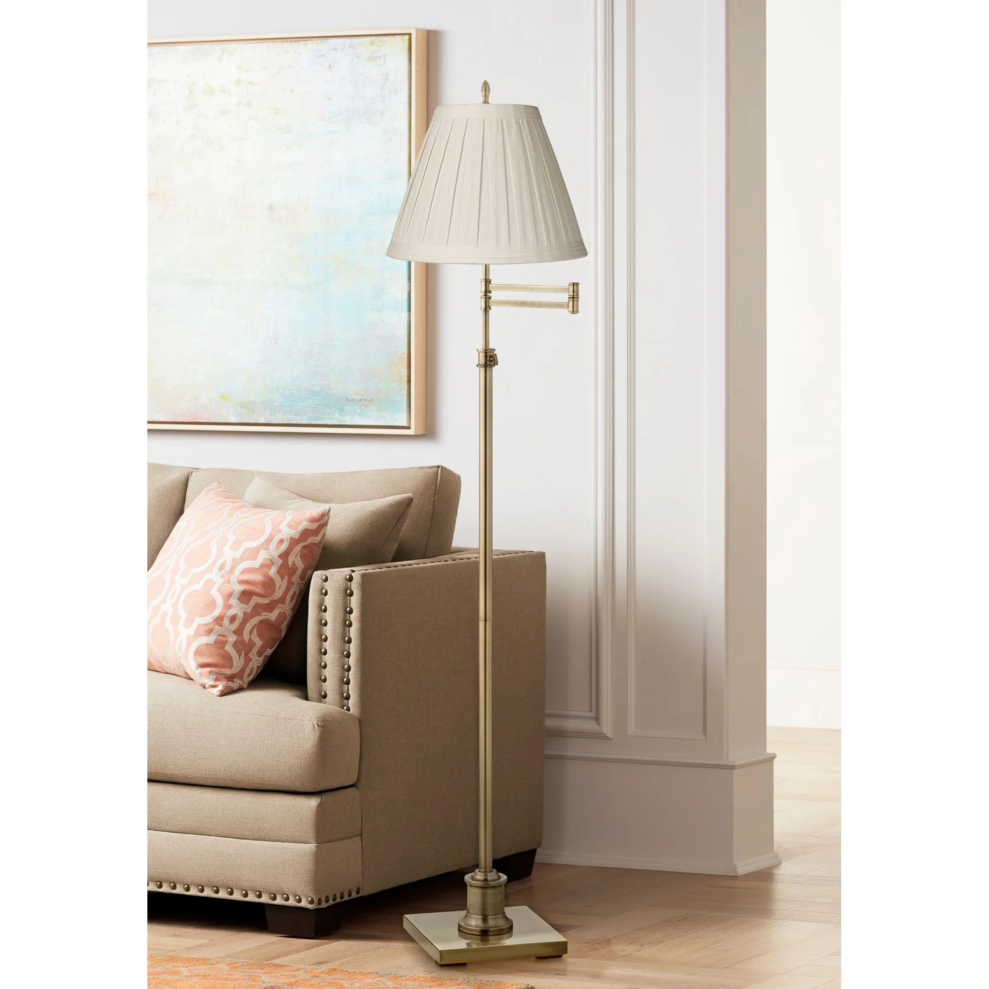 Professional Floor Lamp with LED, Adjustable Height - Gold Metal for Living Room, Bedroom Model 45A5FB