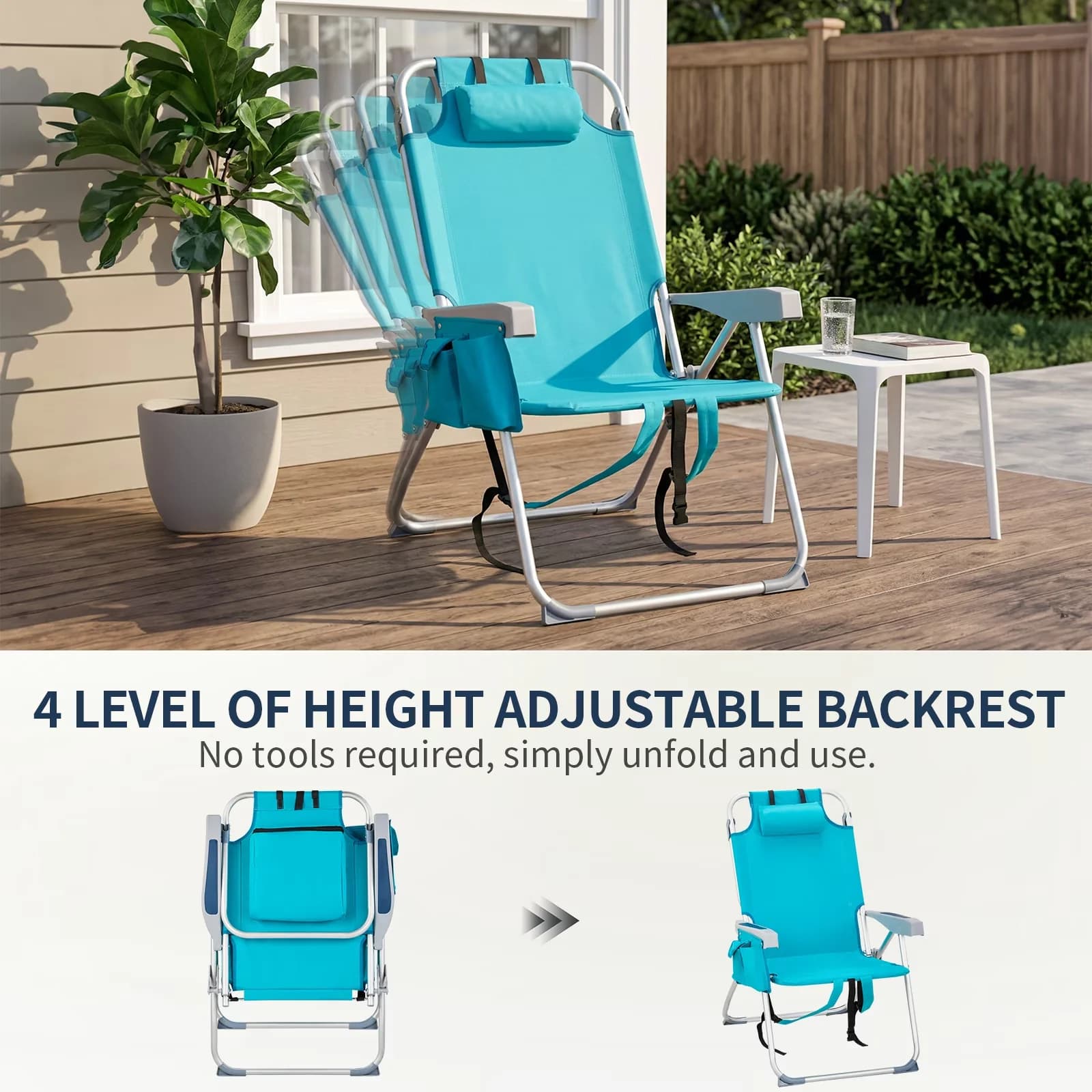 Durable Beach Chair with Water-Resistant, Waterproof, Folding - Steel Green Model 071C75