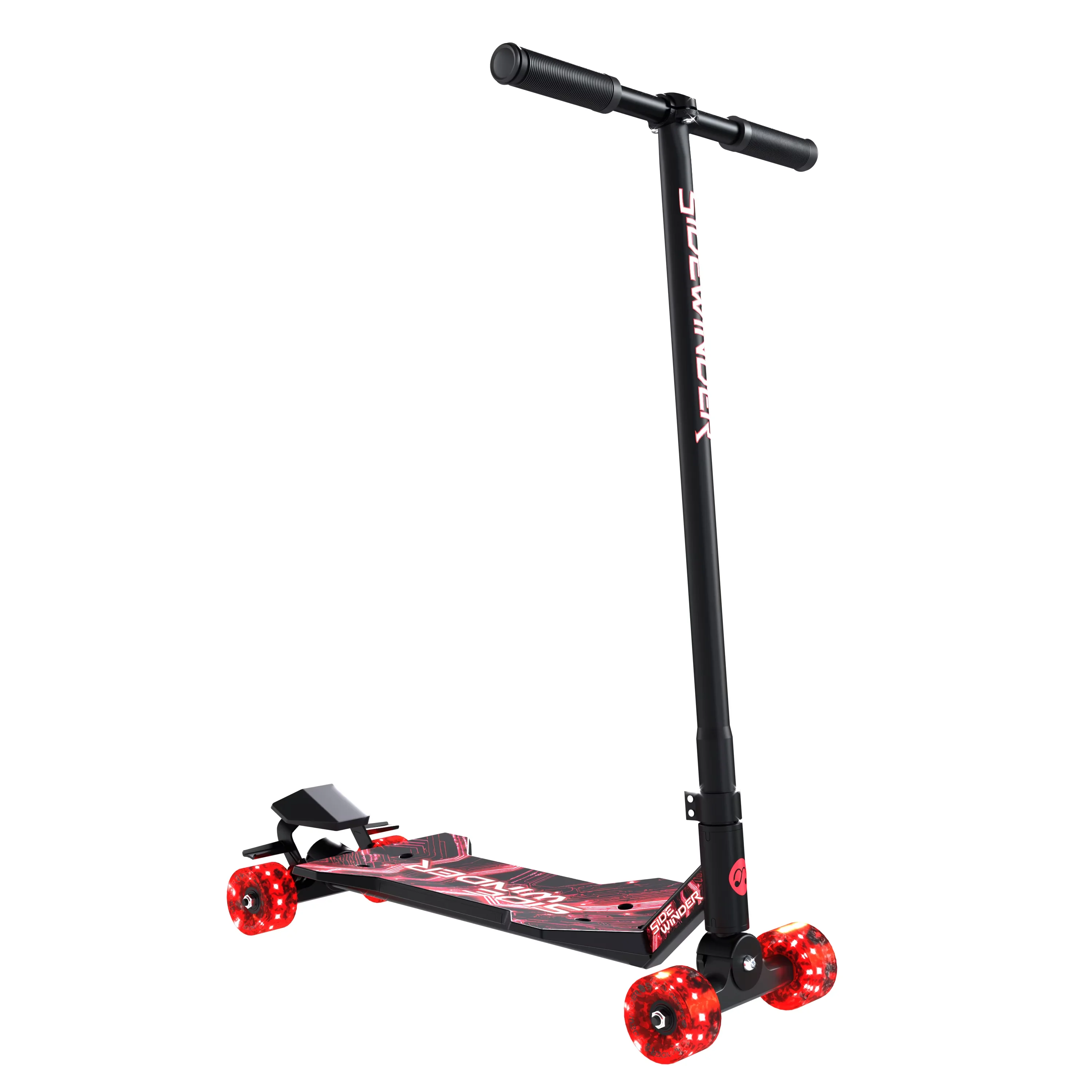 Premium Scooter with LED, Portable, Sidewinder Kids Carving - Red Steel Model B8AD1F