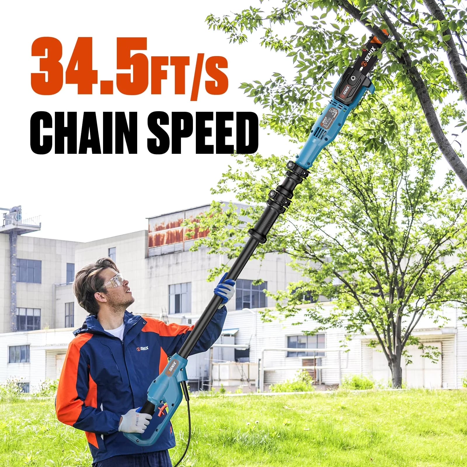 Durable Pole Saw with 120V, Automatic Chain Oiler, 120V 10Inch 8A - Blue Model 2791AB