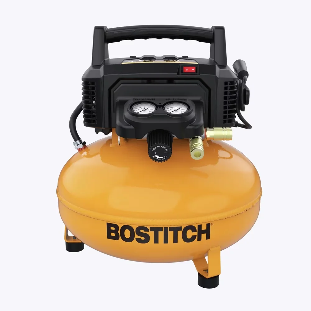 Stylish Air Tools Compressor with Portable, 13-Piece Accessory Kit, 6 Gallon 150 PSI Electric Pancake - Model 831C8D