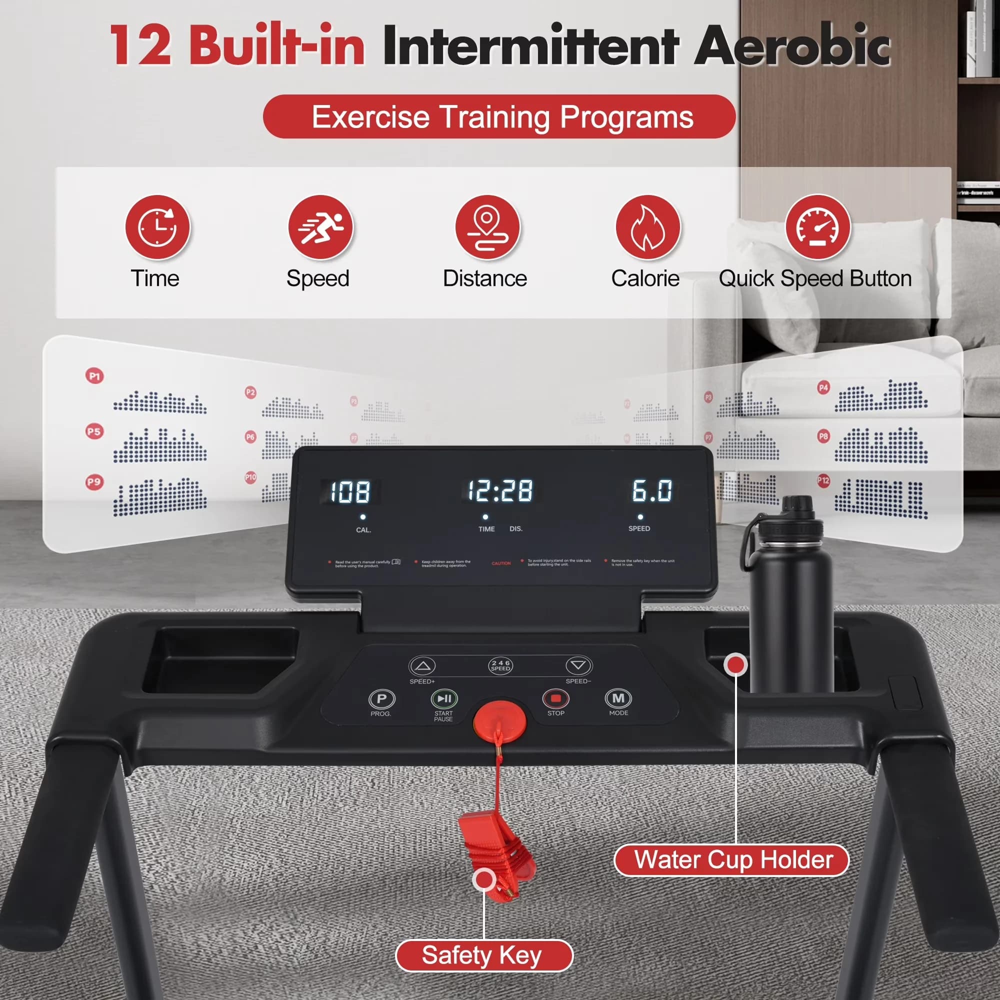 Essential Home Gym with LED, 8% Incline, Portable Folding Treadmill - Metal Black Model BC6682