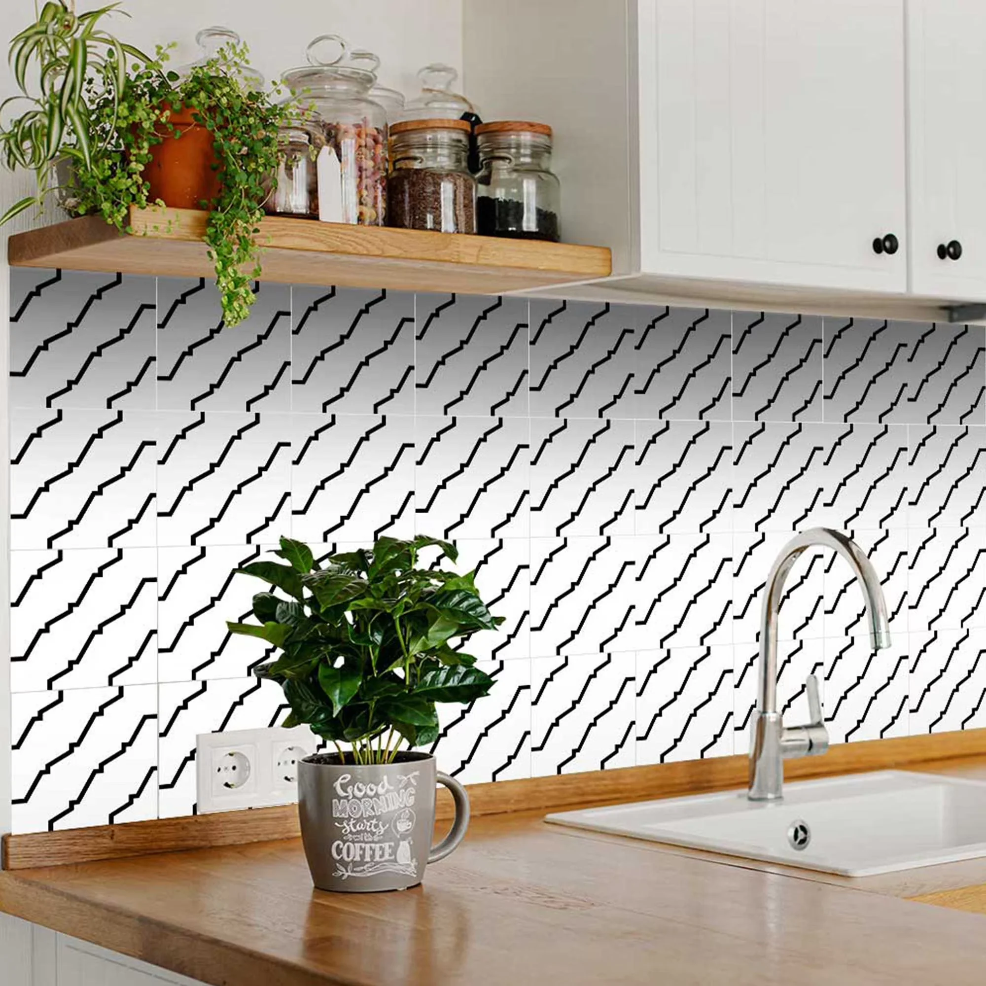 Kitchen Renovation Professional with Waterproof, Black Line) - White Vinyl Model 8E56BE