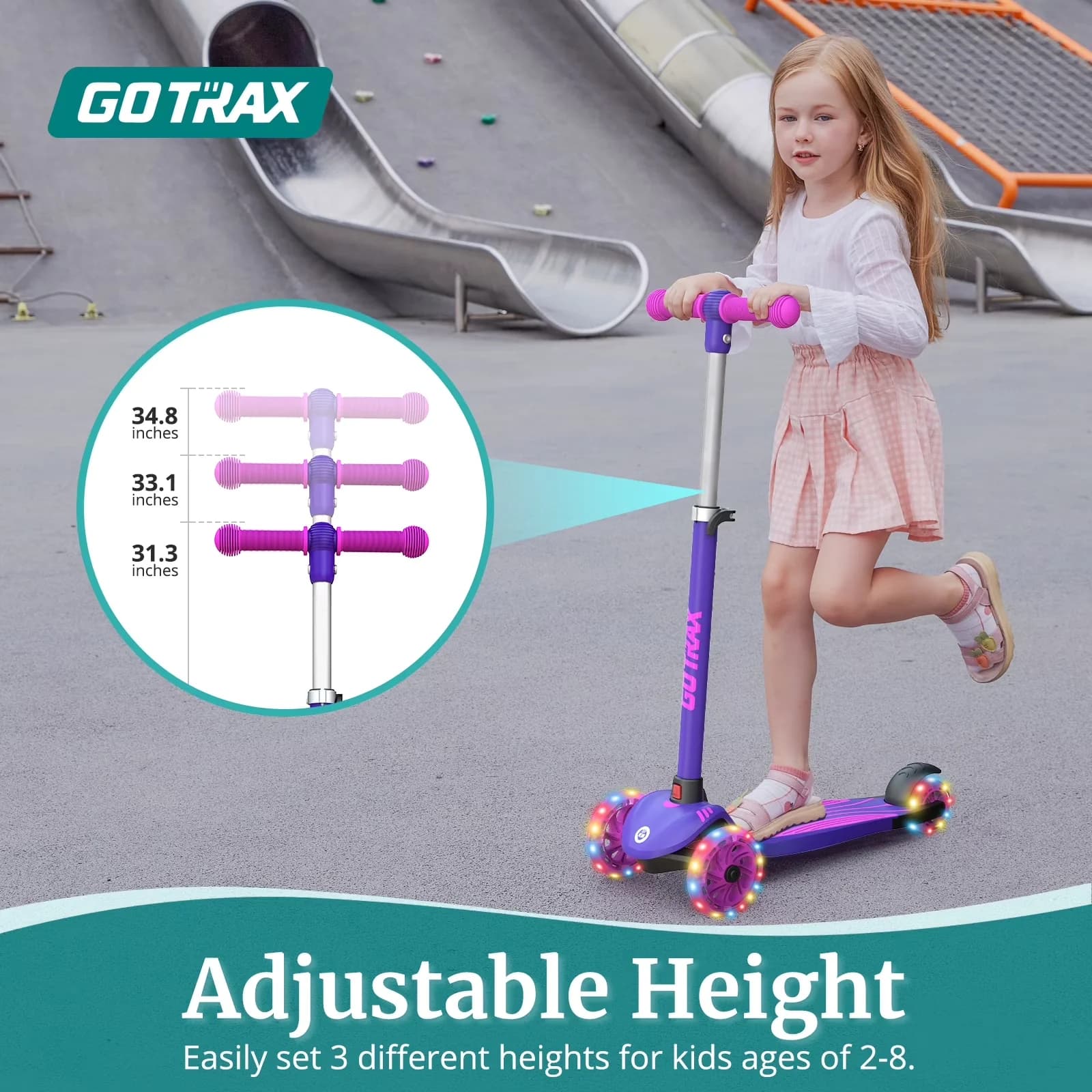 Efficient Scooter with LED, Lightweight, Compact - Aluminum Alloy A6061 & Steel Purple Model B9FCDD