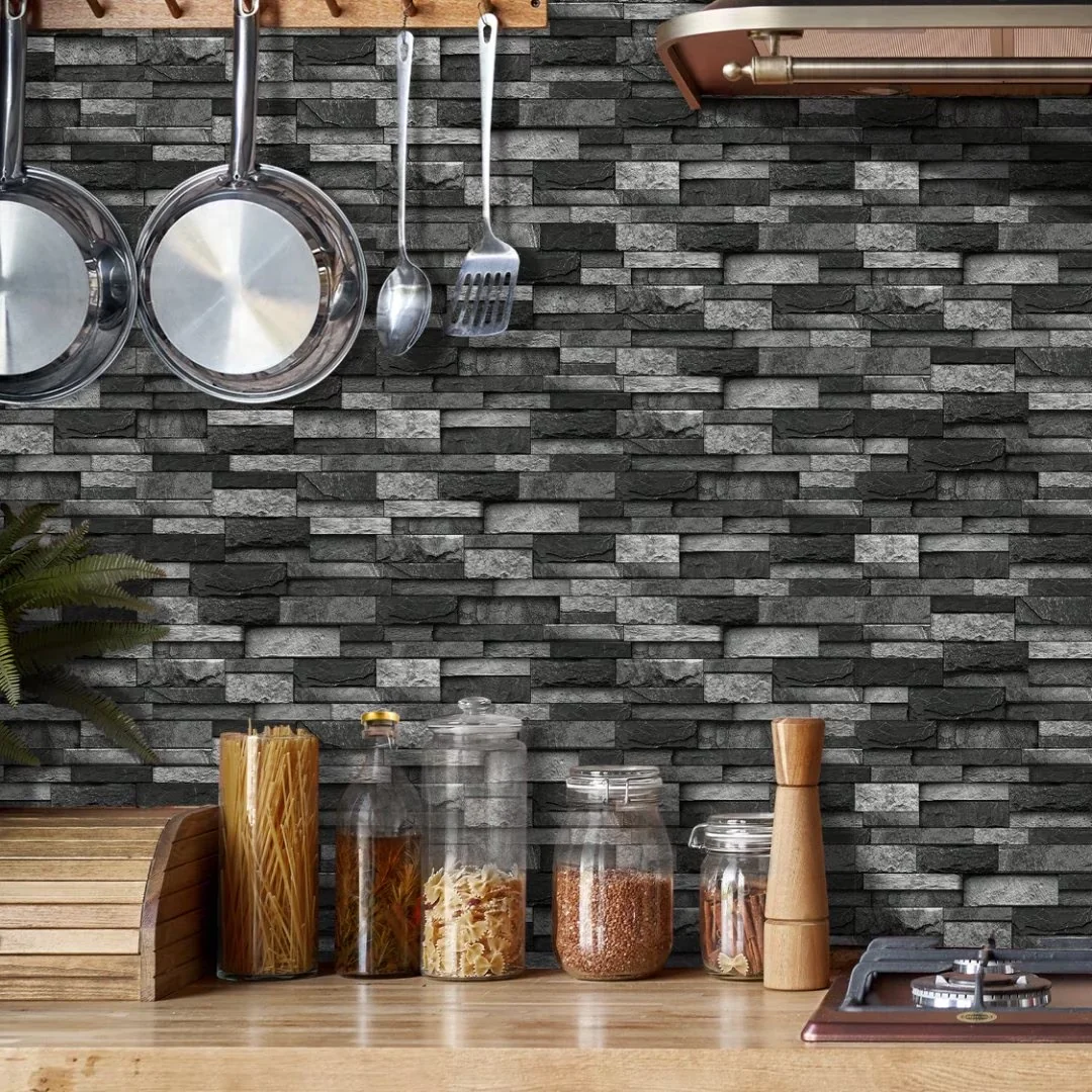 Premium Wallpaper Wall Decals Wall Covering with Stain Resistant - Black Gray Vinyl Model F14747